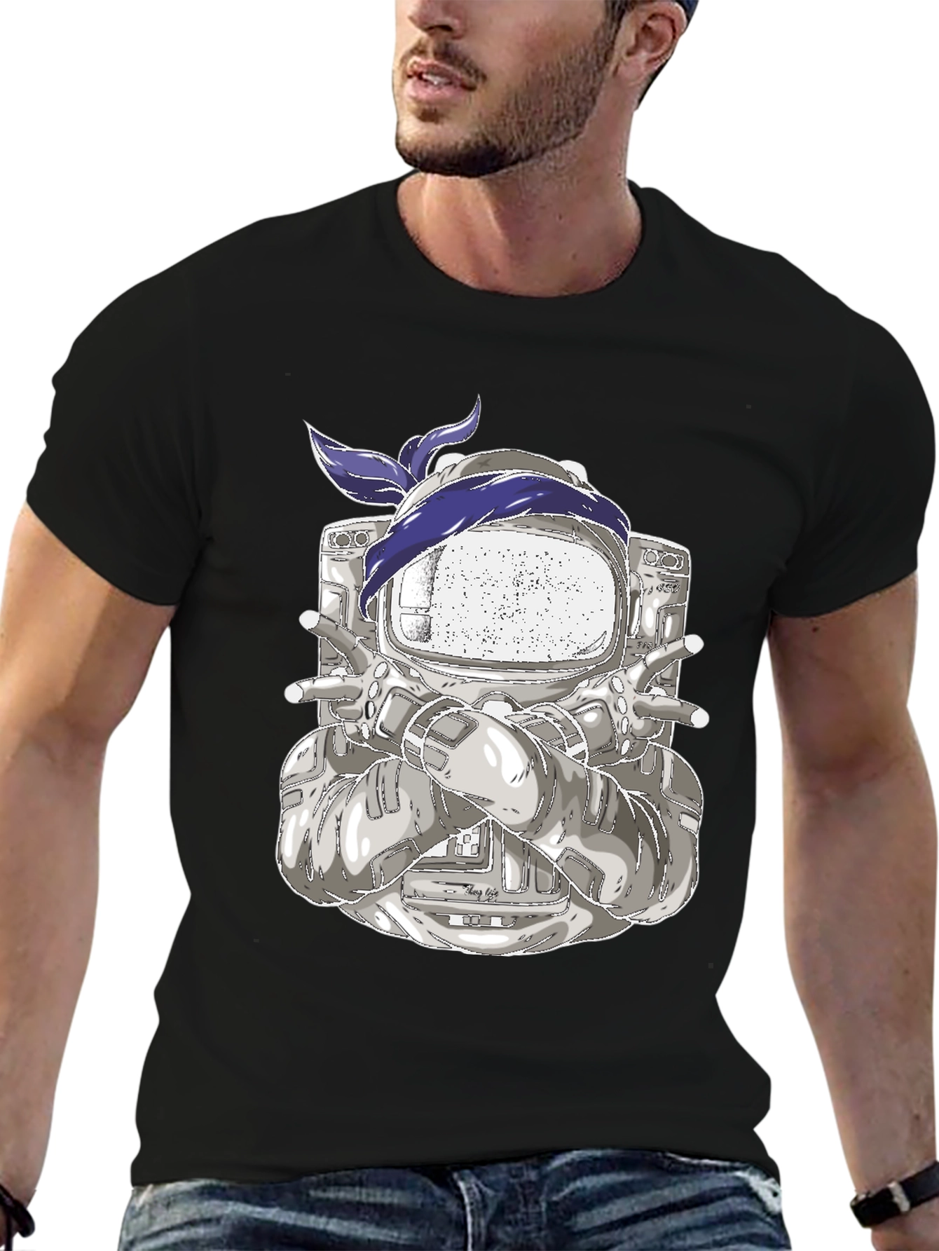 Astronaut Bandana Graphic Tee - Cool Space Design