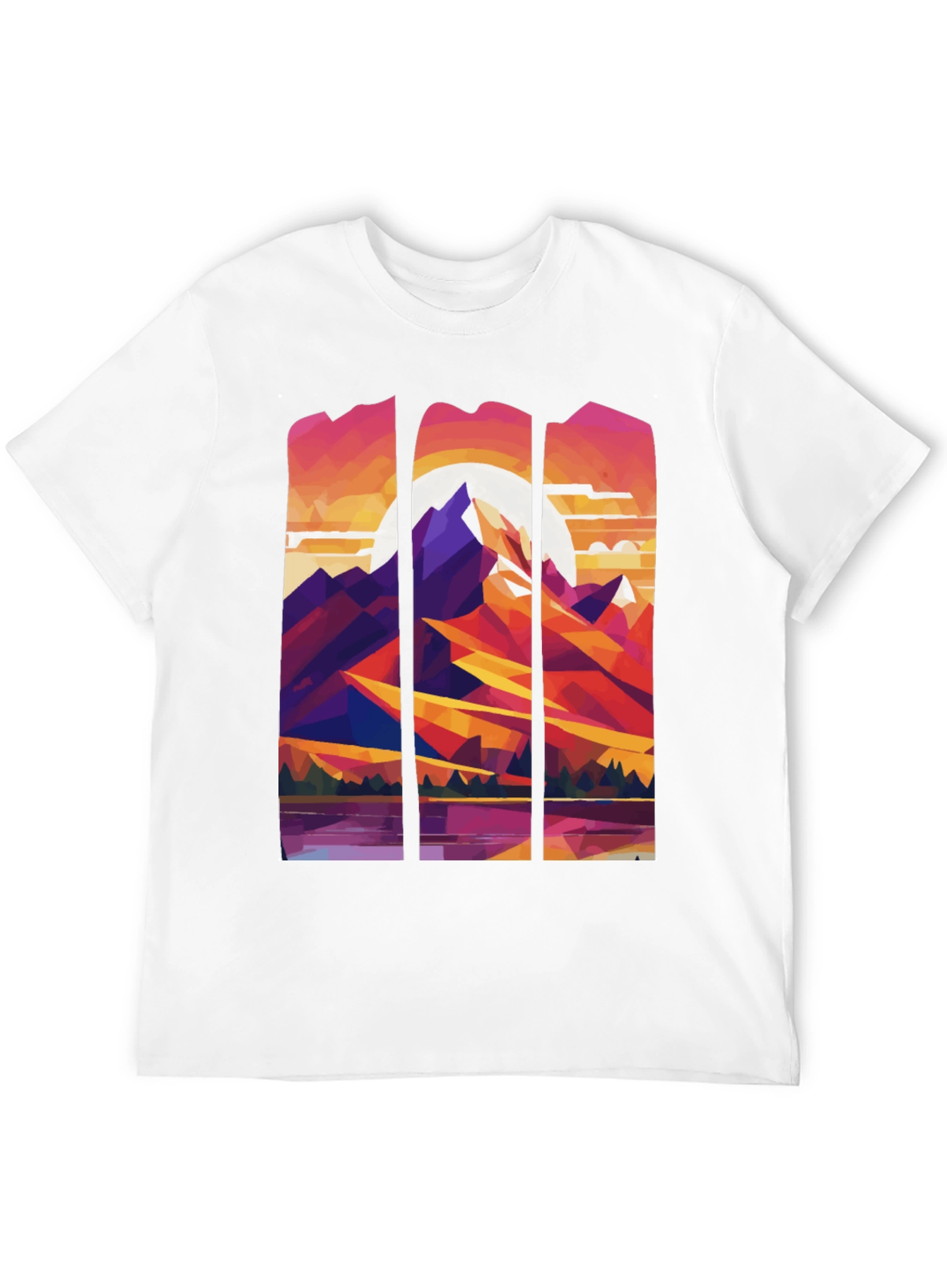 Abstract Geometric Mountain Graphic Tee - Black