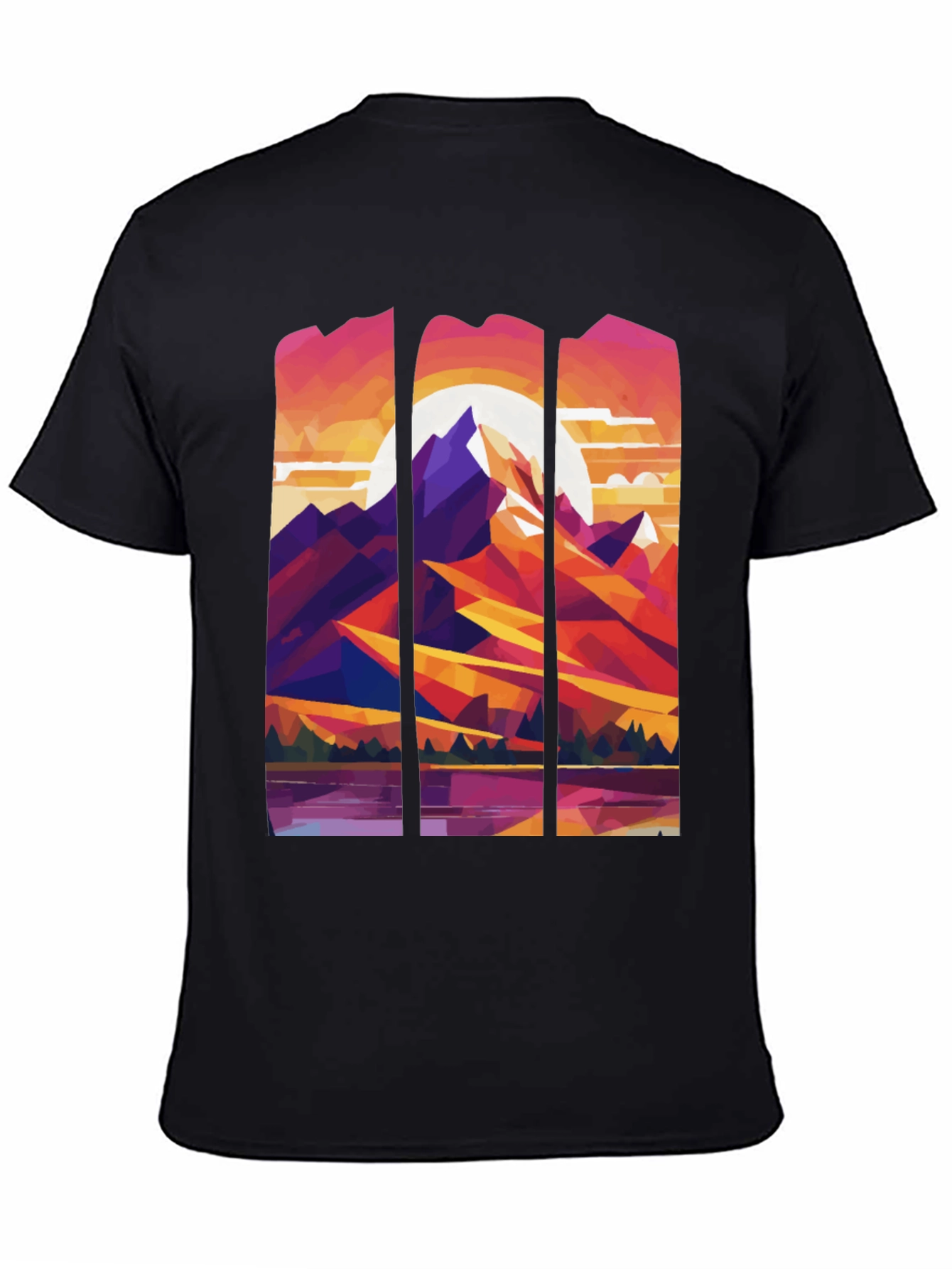 Abstract Geometric Mountain Graphic Tee - Black