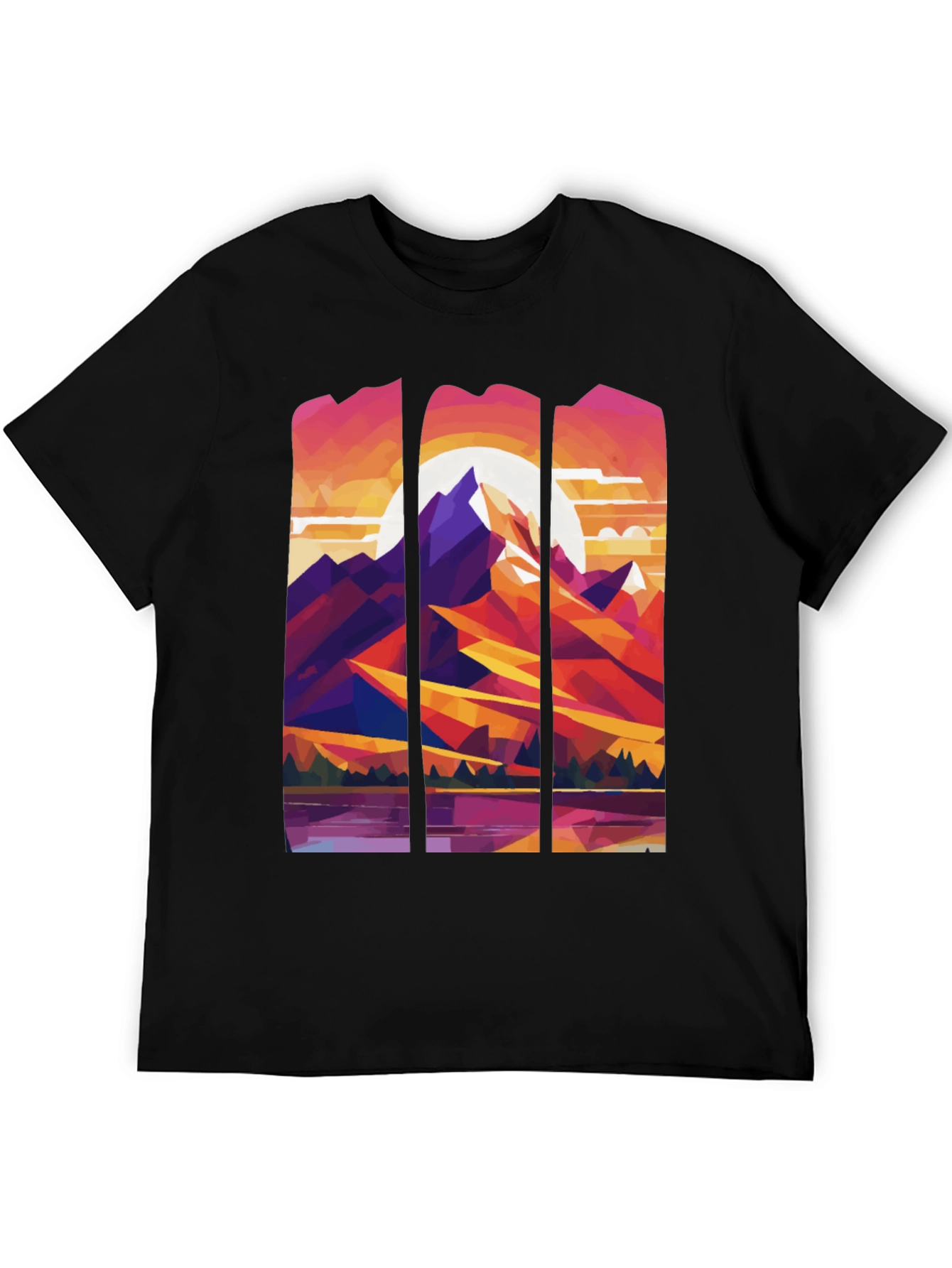 Abstract Geometric Mountain Graphic Tee - Black