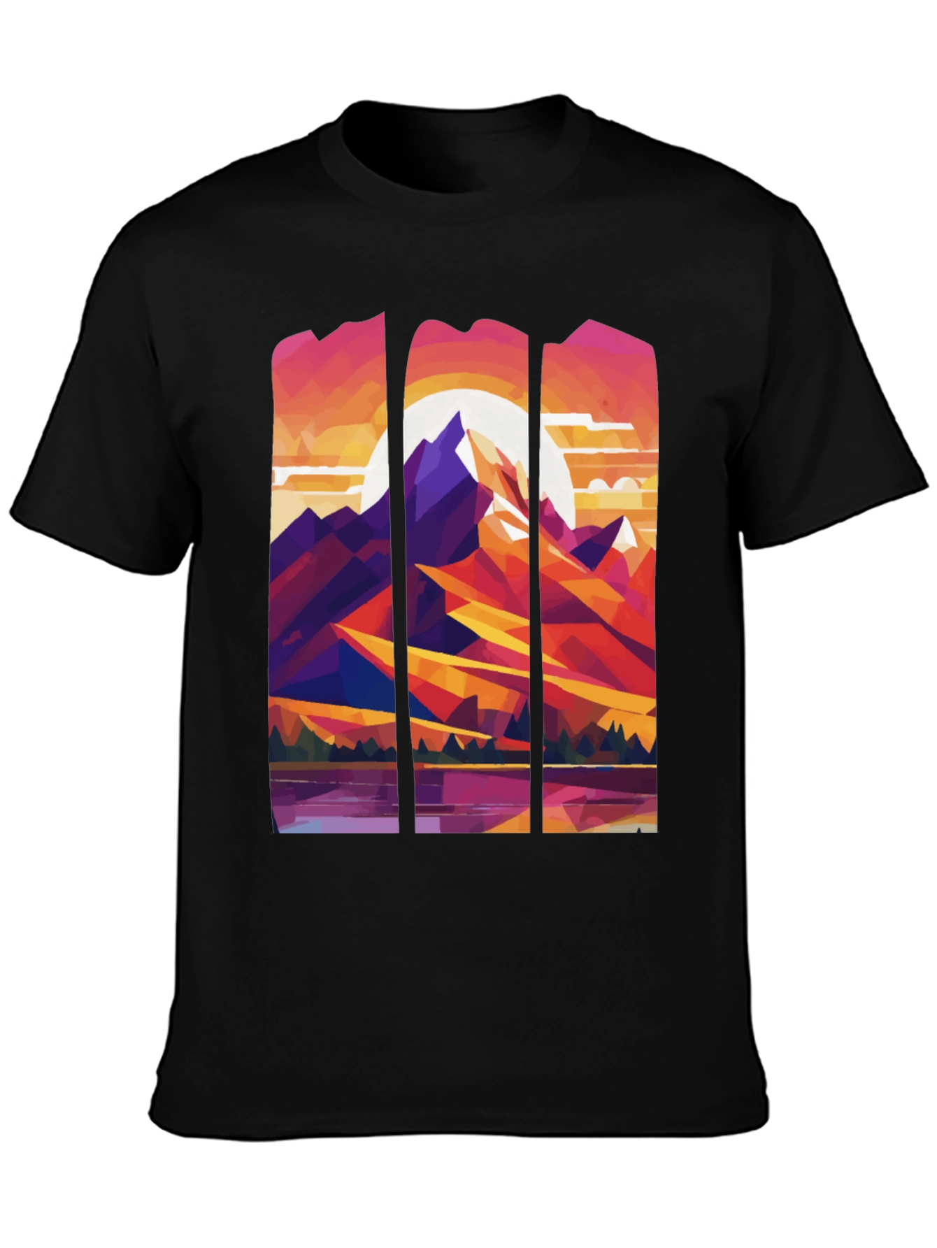 Abstract Geometric Mountain Graphic Tee - Black