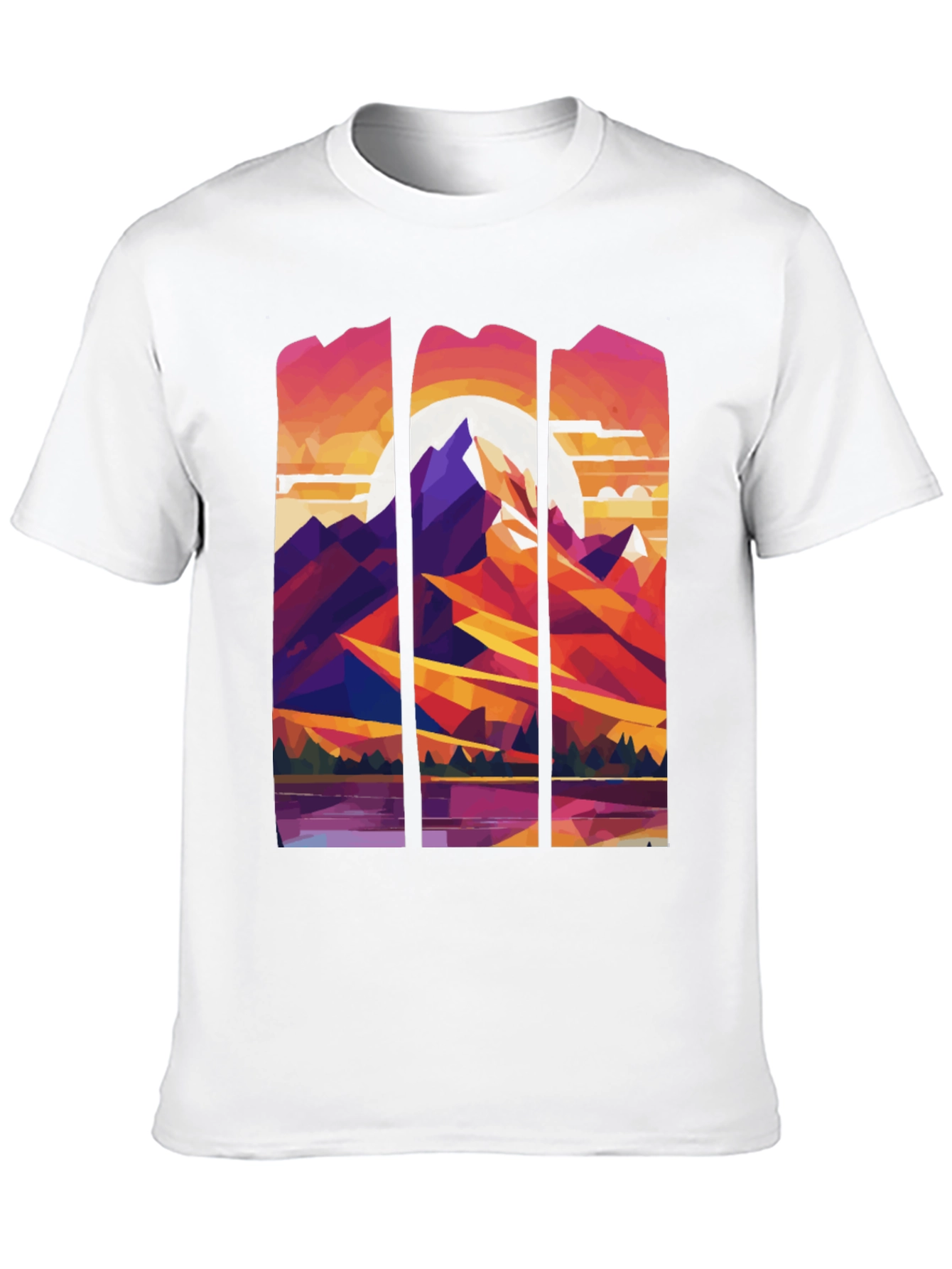 Abstract Geometric Mountain Graphic Tee - Black
