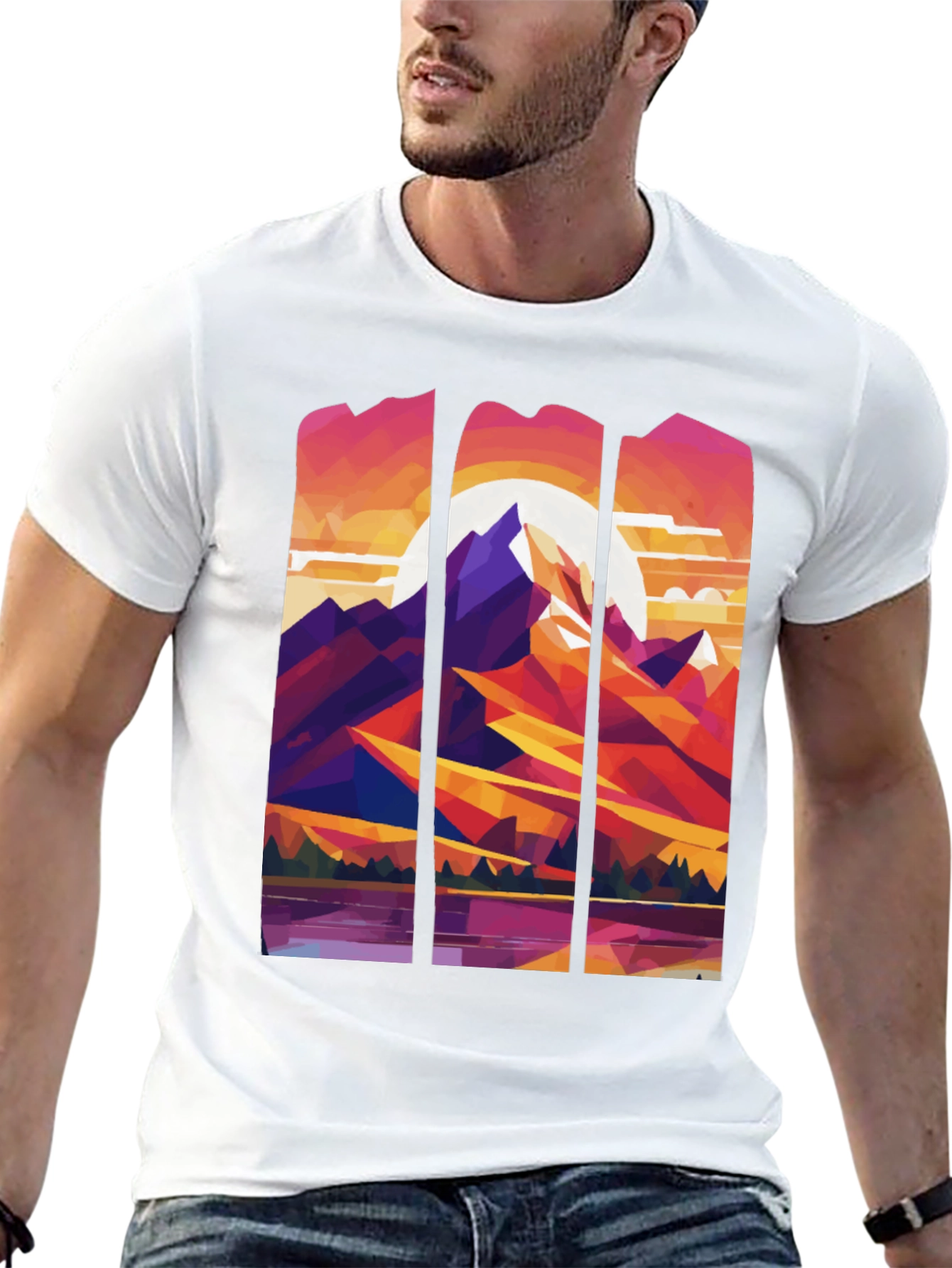 Abstract Geometric Mountain Graphic Tee - Black