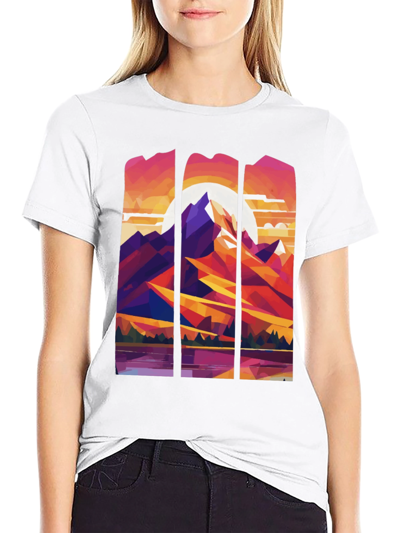 Abstract Geometric Mountain Graphic Tee - Black