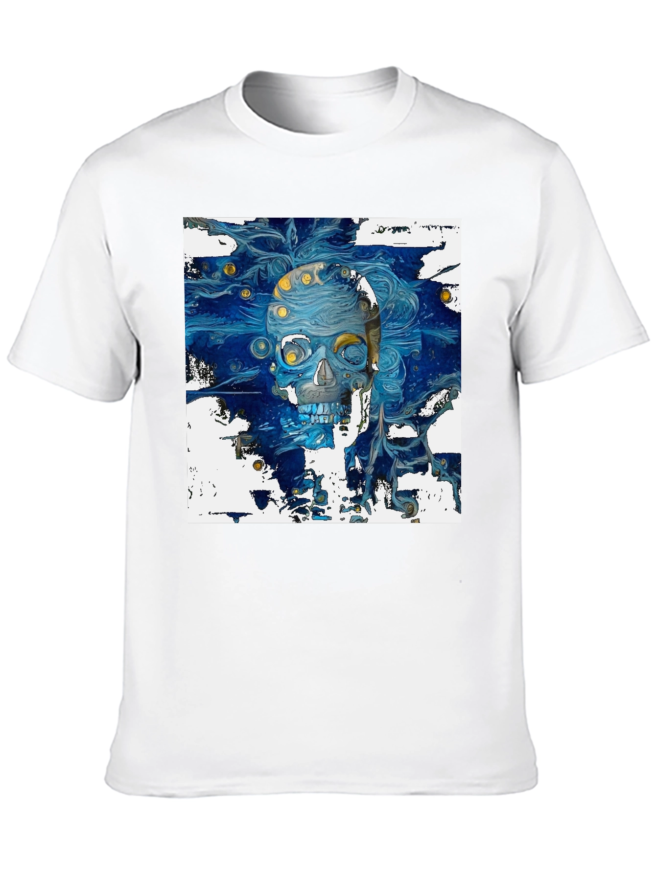 Artistic Skull Graphic T-Shirt - Dark Blue Print