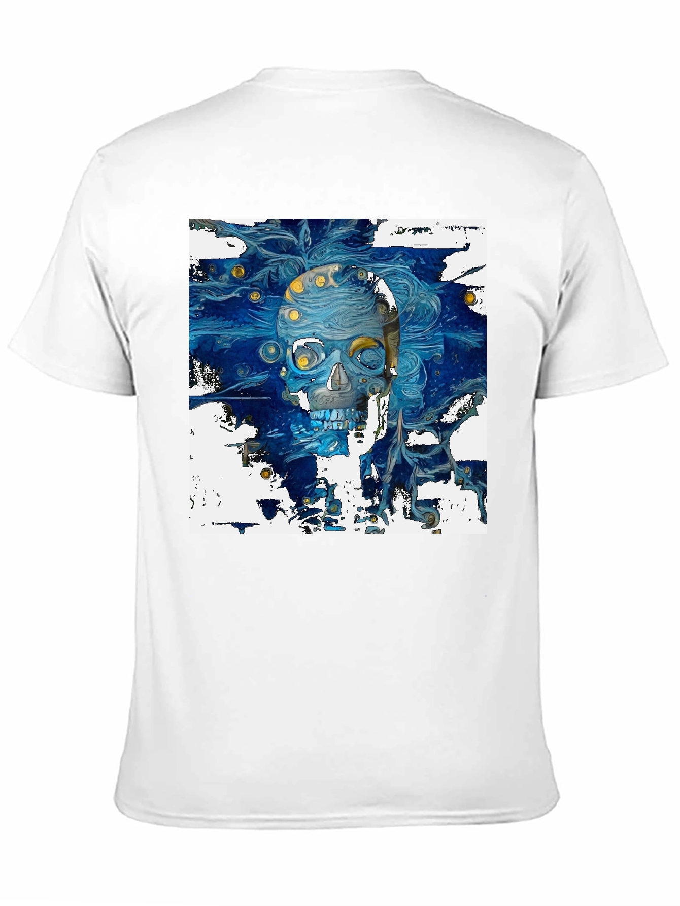 Artistic Skull Graphic T-Shirt - Dark Blue Print