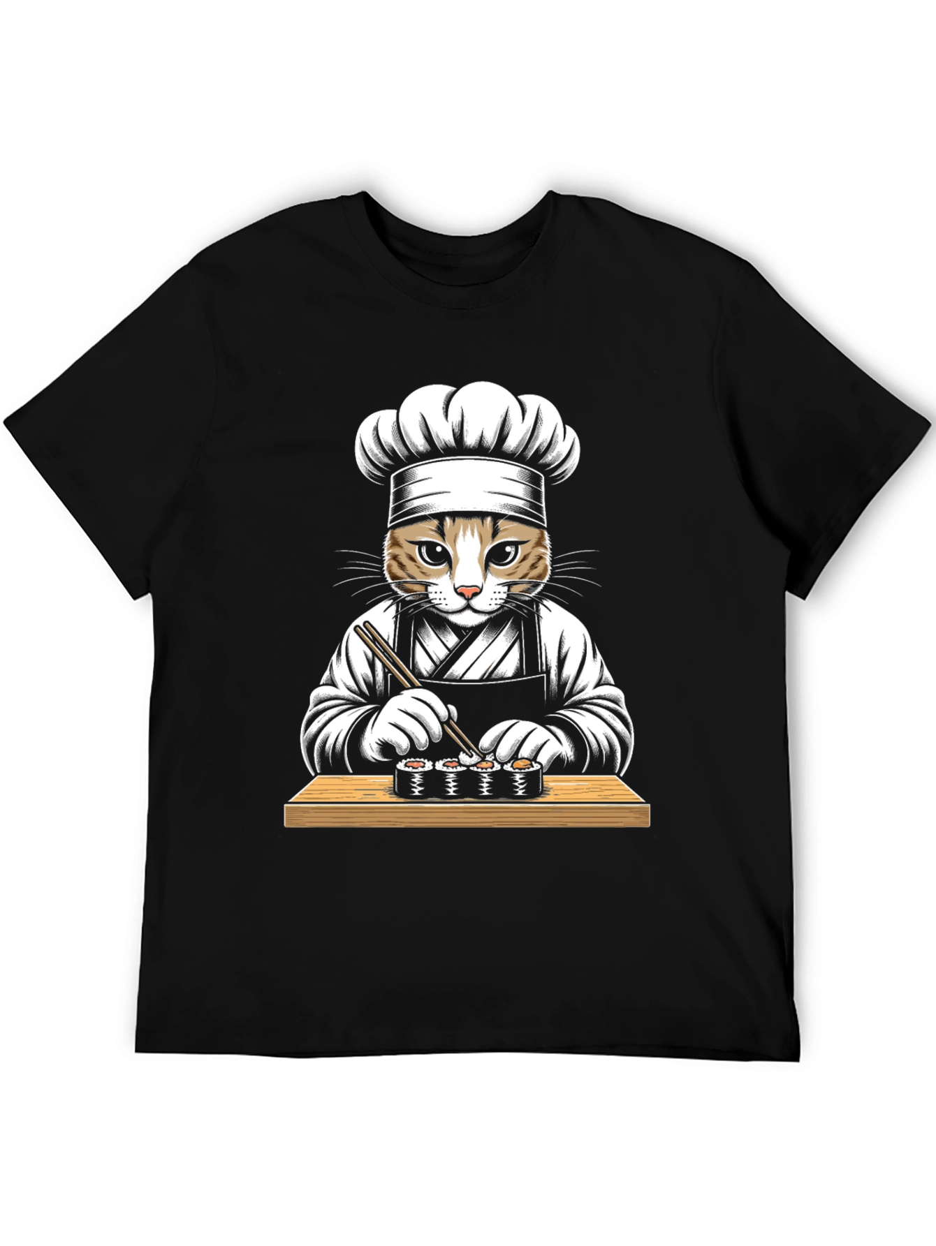 Cat Sushi Chef Graphic Tee - Unisex Black T-Shirt