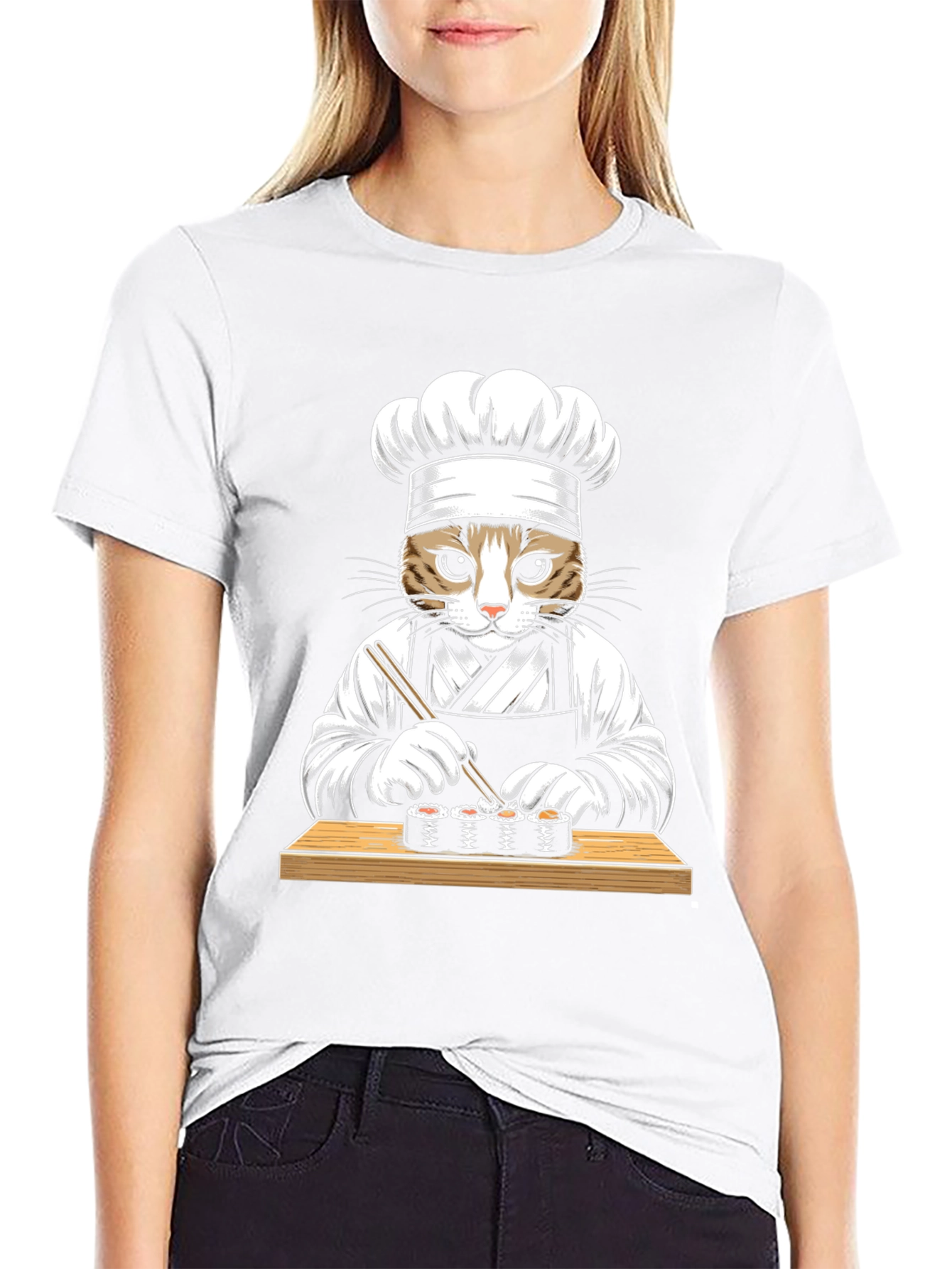 Cat Sushi Chef Graphic Tee - Unisex Black T-Shirt