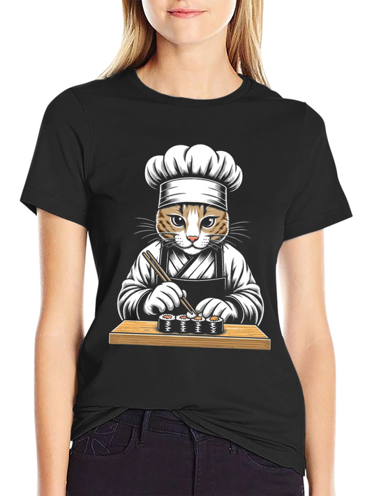 Cat Sushi Chef Graphic Tee - Unisex Black T-Shirt