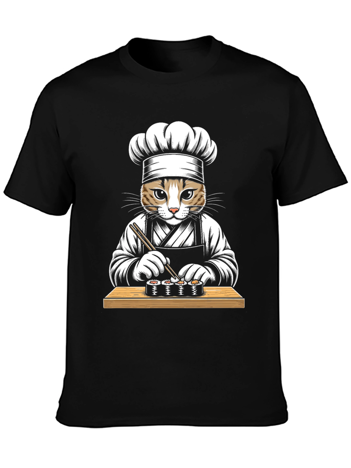 Cat Sushi Chef Graphic Tee - Unisex Black T-Shirt