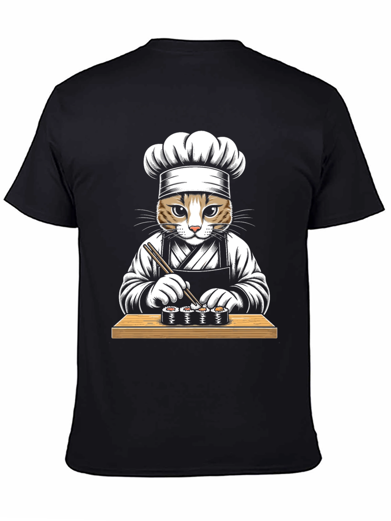Cat Sushi Chef Graphic Tee - Unisex Black T-Shirt