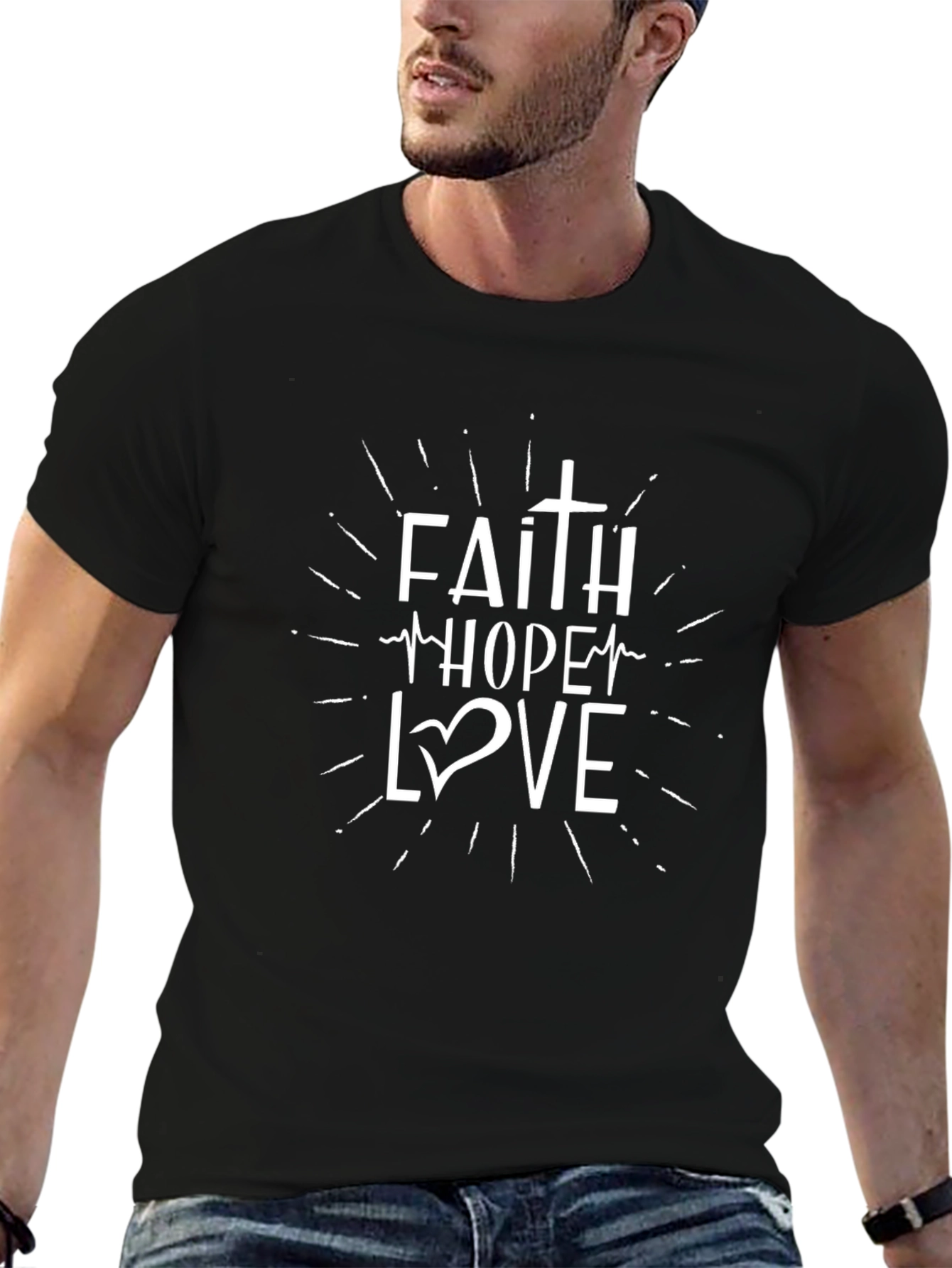 Faith Hope Love Christian Black T-Shirt