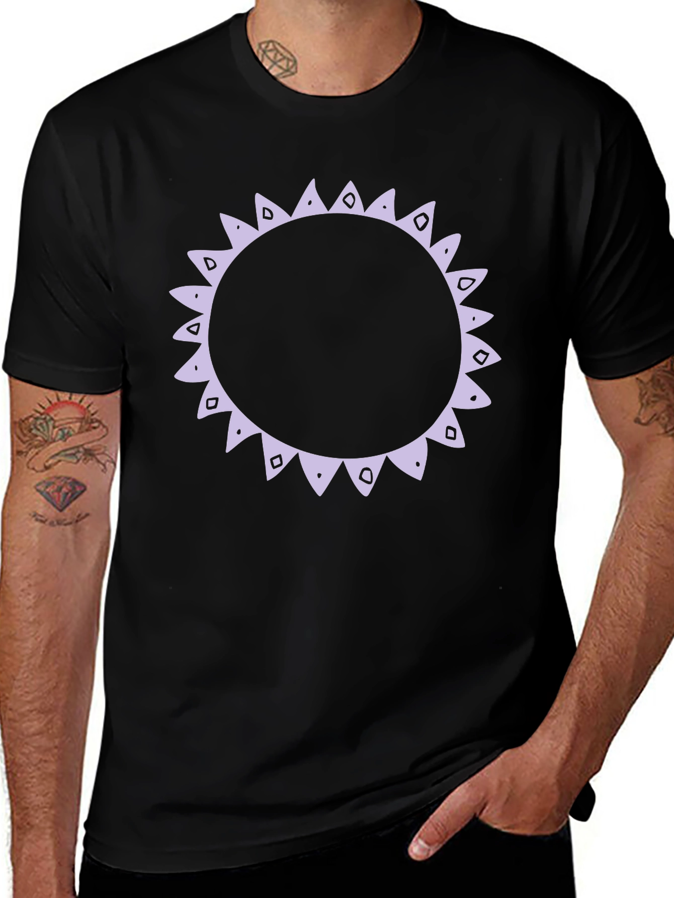 Black T-Shirt with Decorative Sun Graphic
