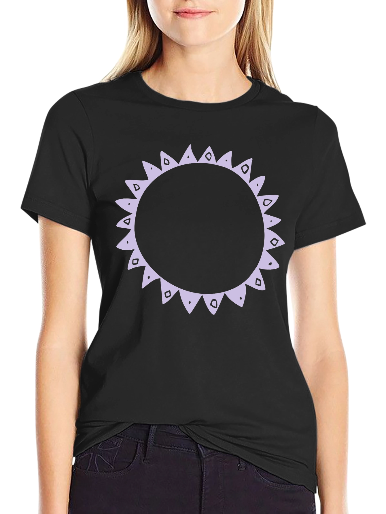Black T-Shirt with Decorative Sun Graphic