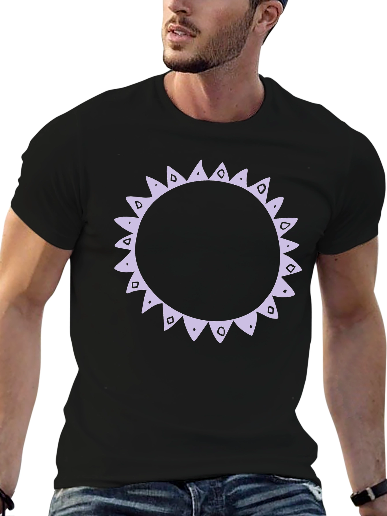 Black T-Shirt with Decorative Sun Graphic