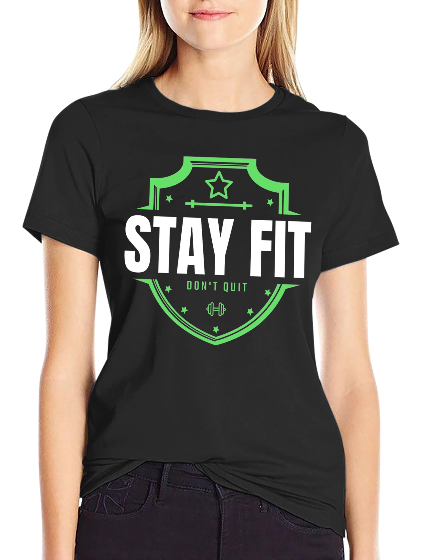 Stay Fit Graphic Tee - Black Cotton T-Shirt