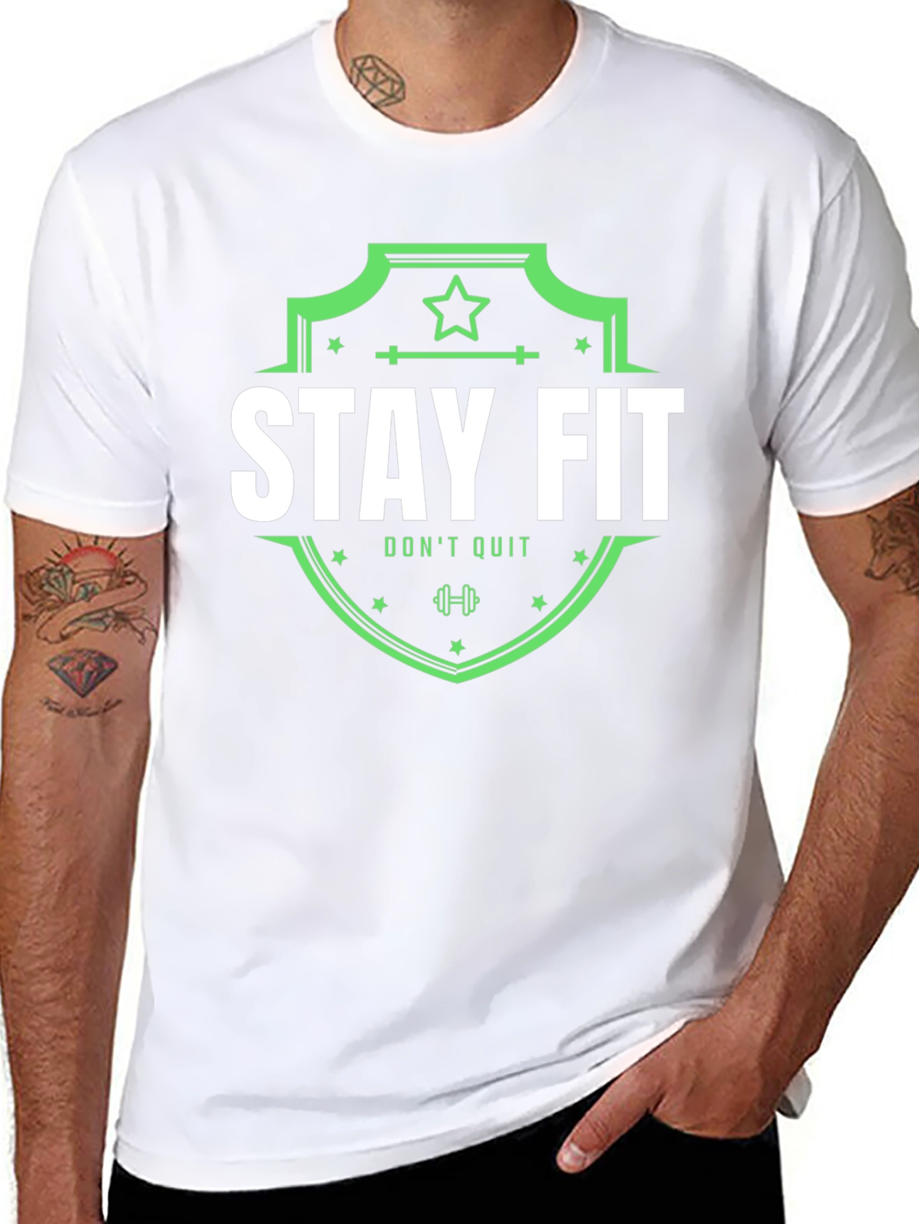 Stay Fit Graphic Tee - Black Cotton T-Shirt