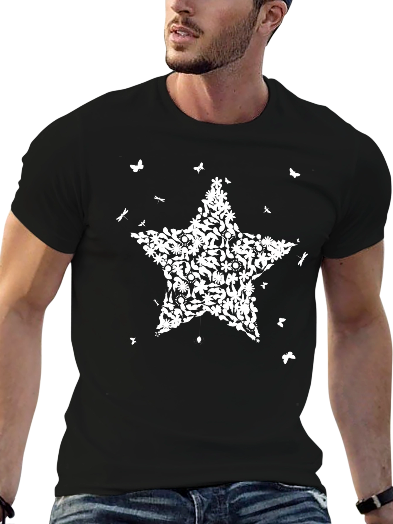 Floral Star Graphic Black T-Shirt