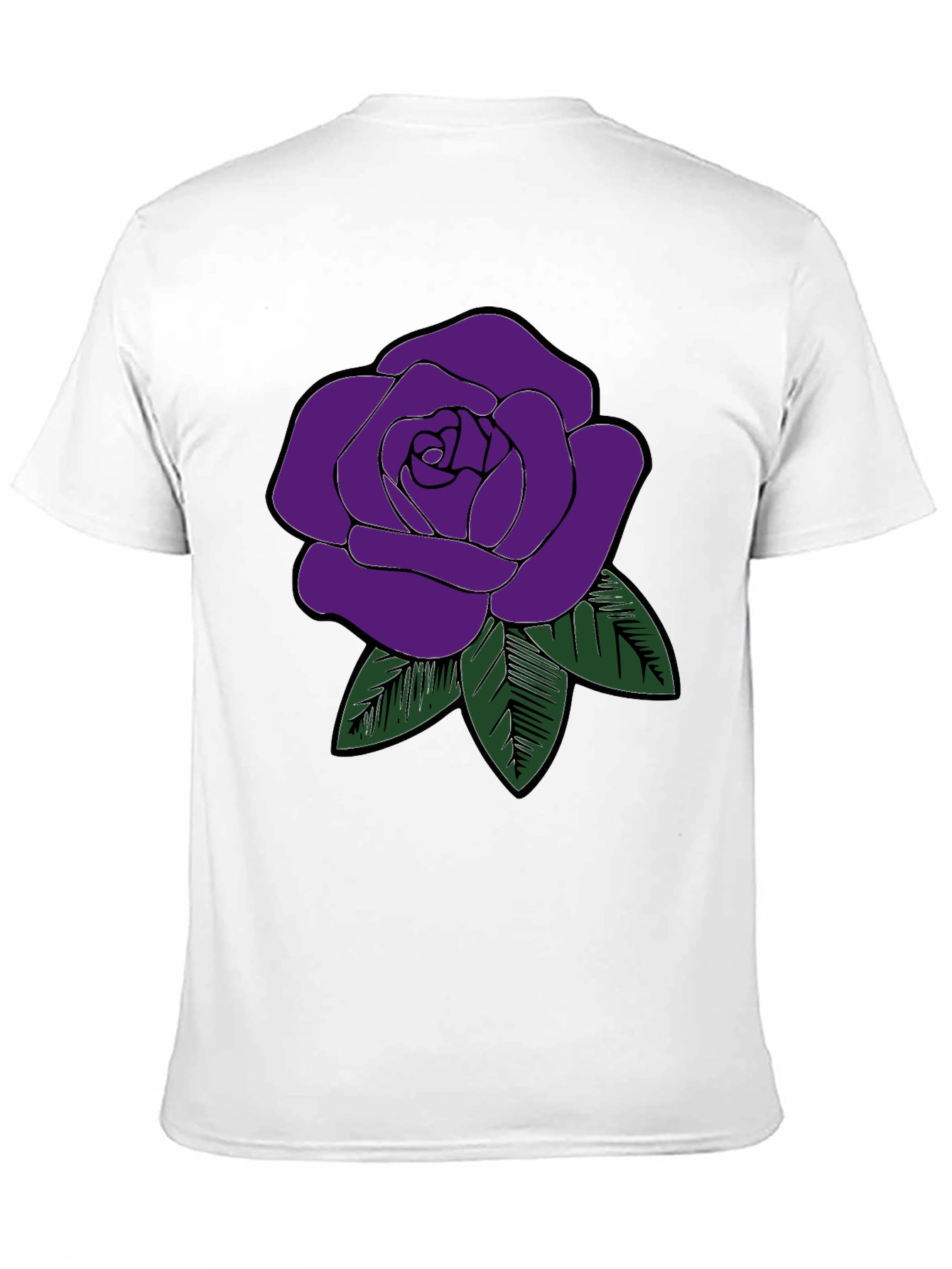 Mens Black T-Shirt with Purple Rose Graphic