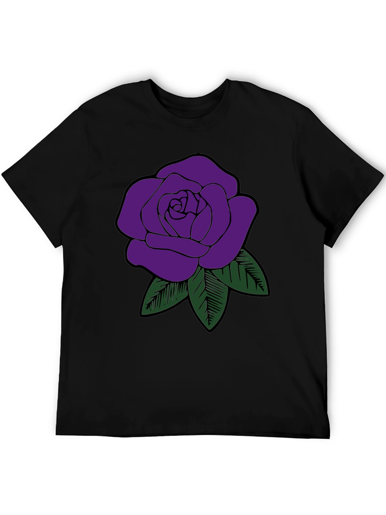 Mens Black T-Shirt with Purple Rose Graphic