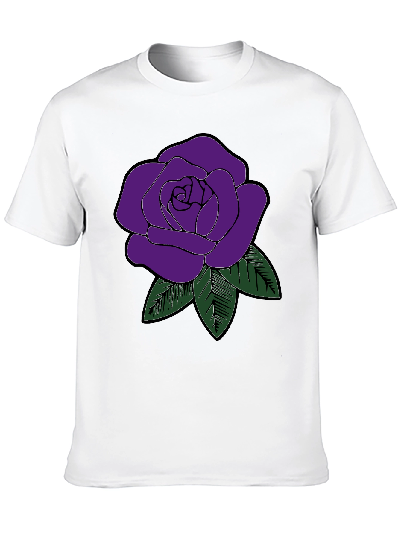 Mens Black T-Shirt with Purple Rose Graphic