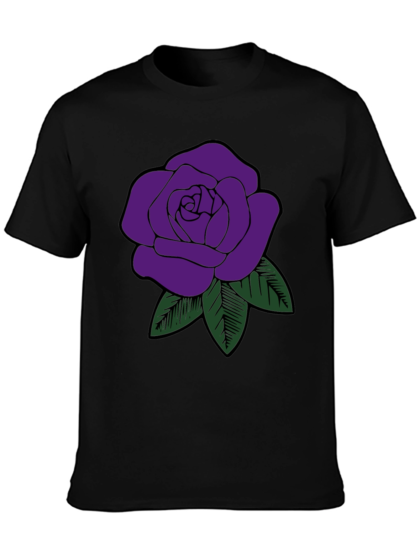Mens Black T-Shirt with Purple Rose Graphic