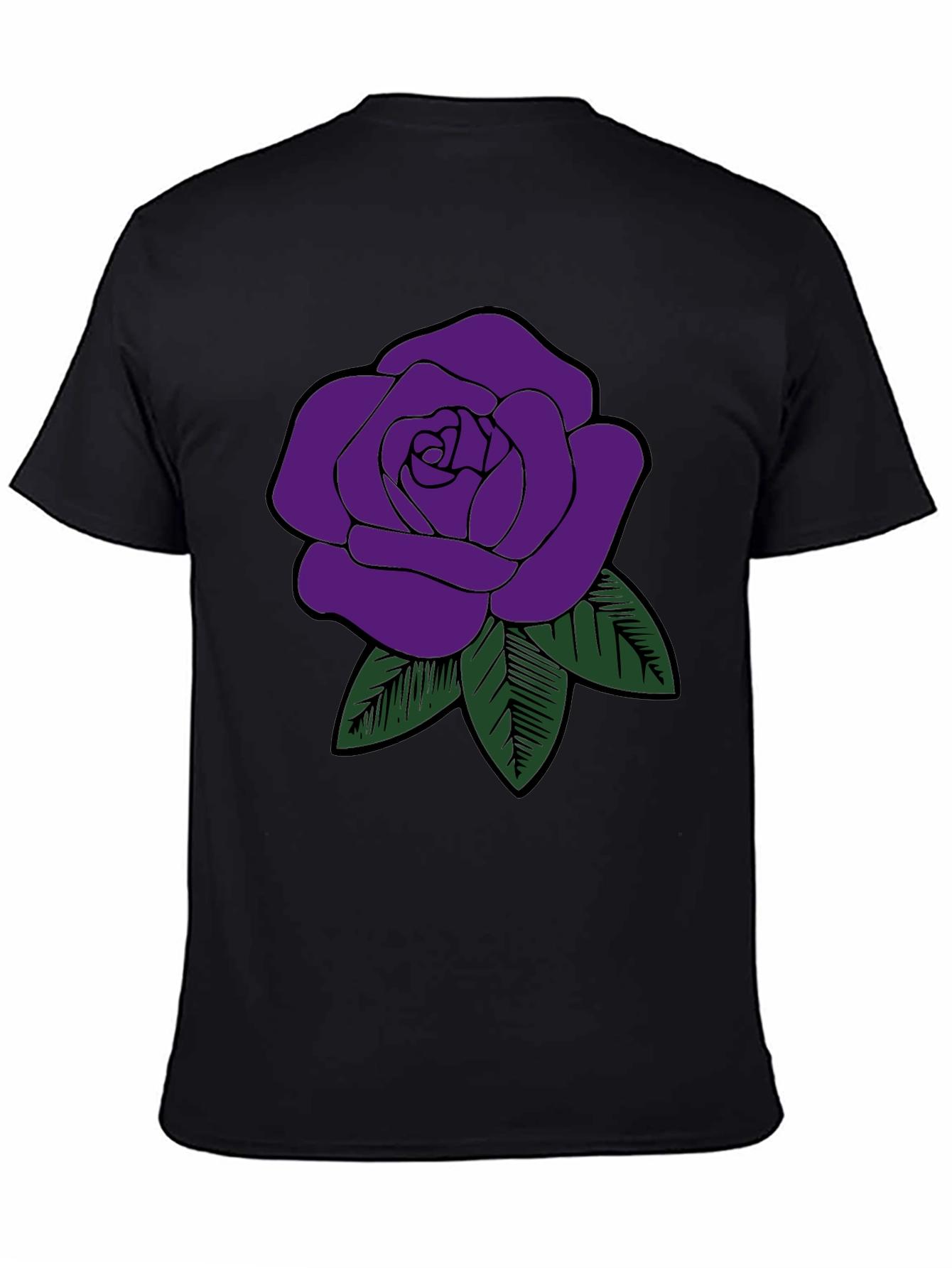 Mens Black T-Shirt with Purple Rose Graphic