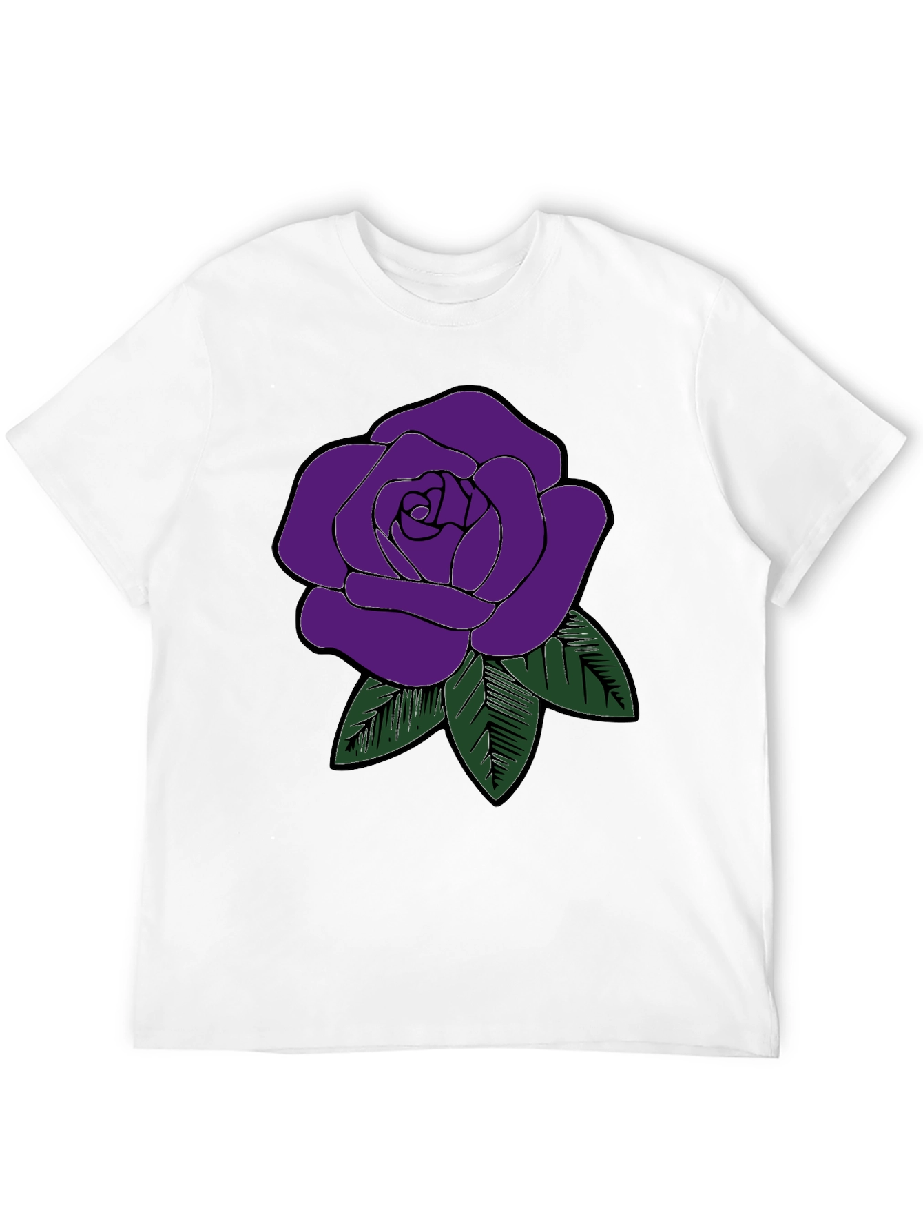 Mens Black T-Shirt with Purple Rose Graphic