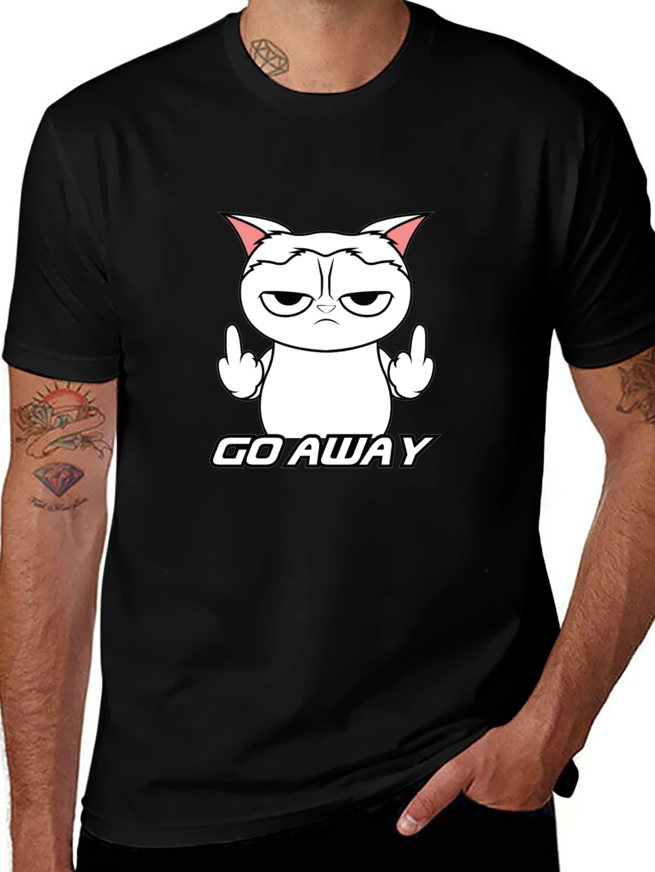 Grumpy Cat Middle Finger T-Shirt - Go Away