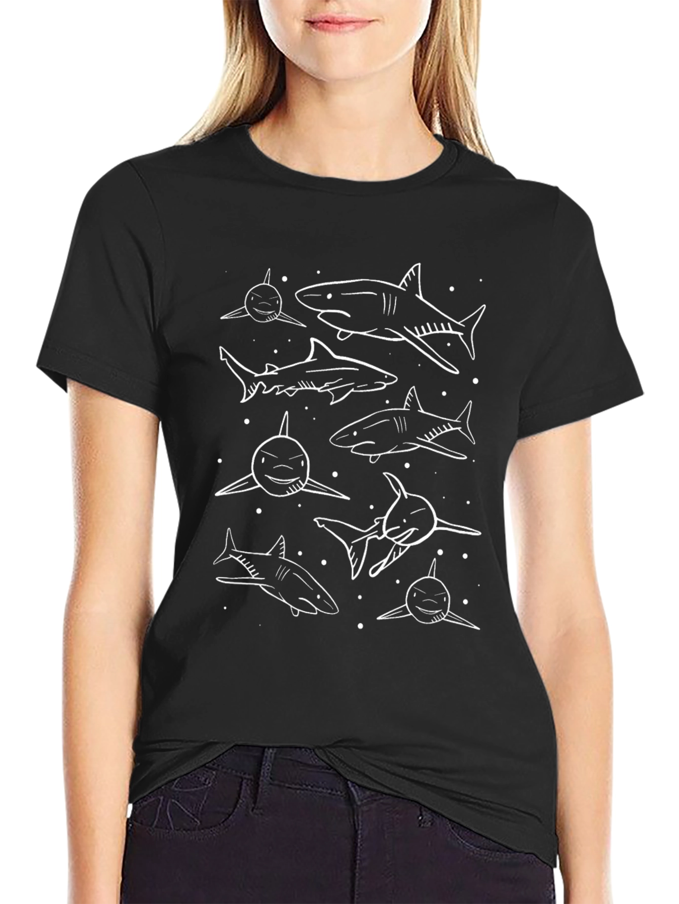 Shark Pattern Black T-Shirt