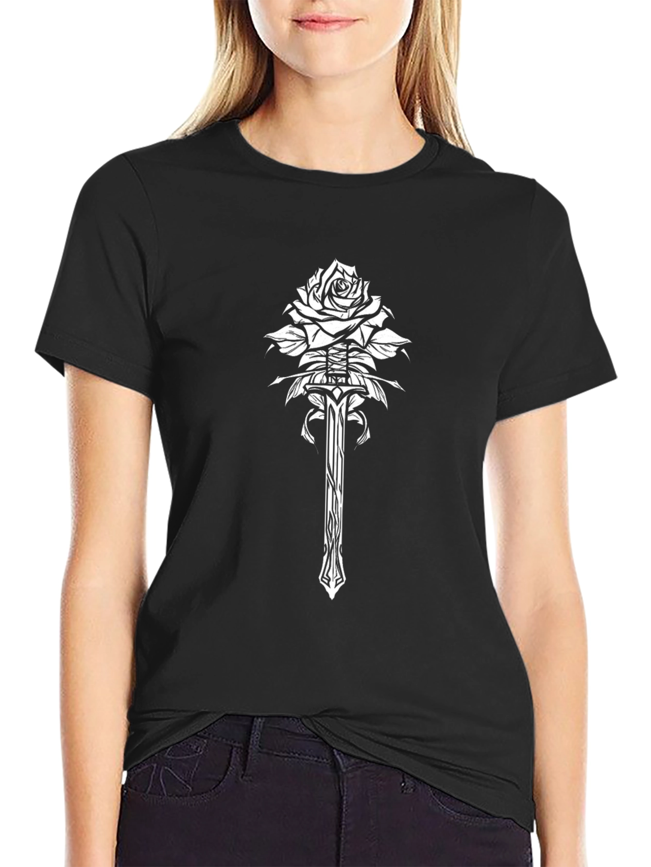 Rose & Sword Graphic Tee - Black