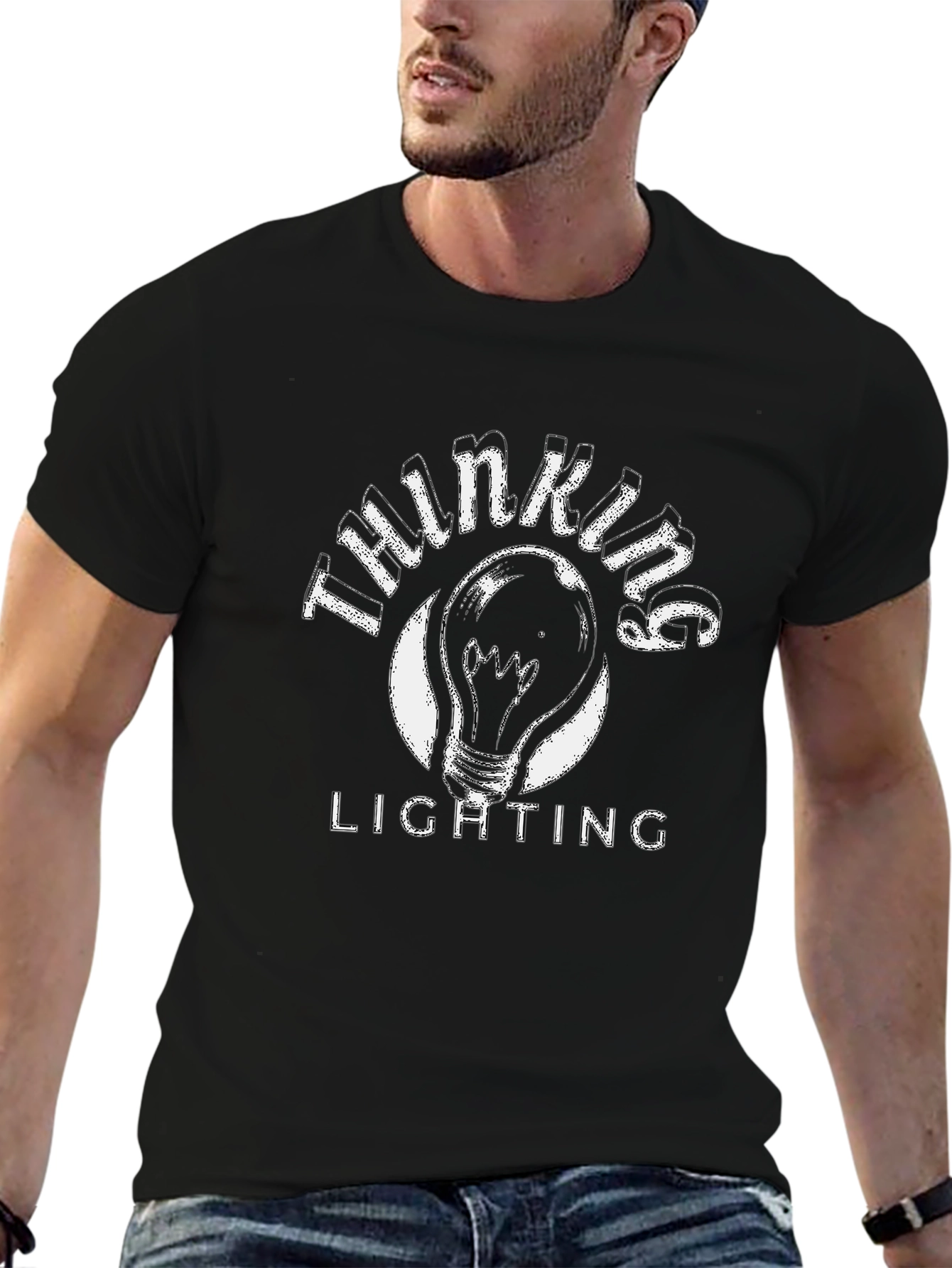 Thinking Lighting T-Shirt - Black Cotton Tee