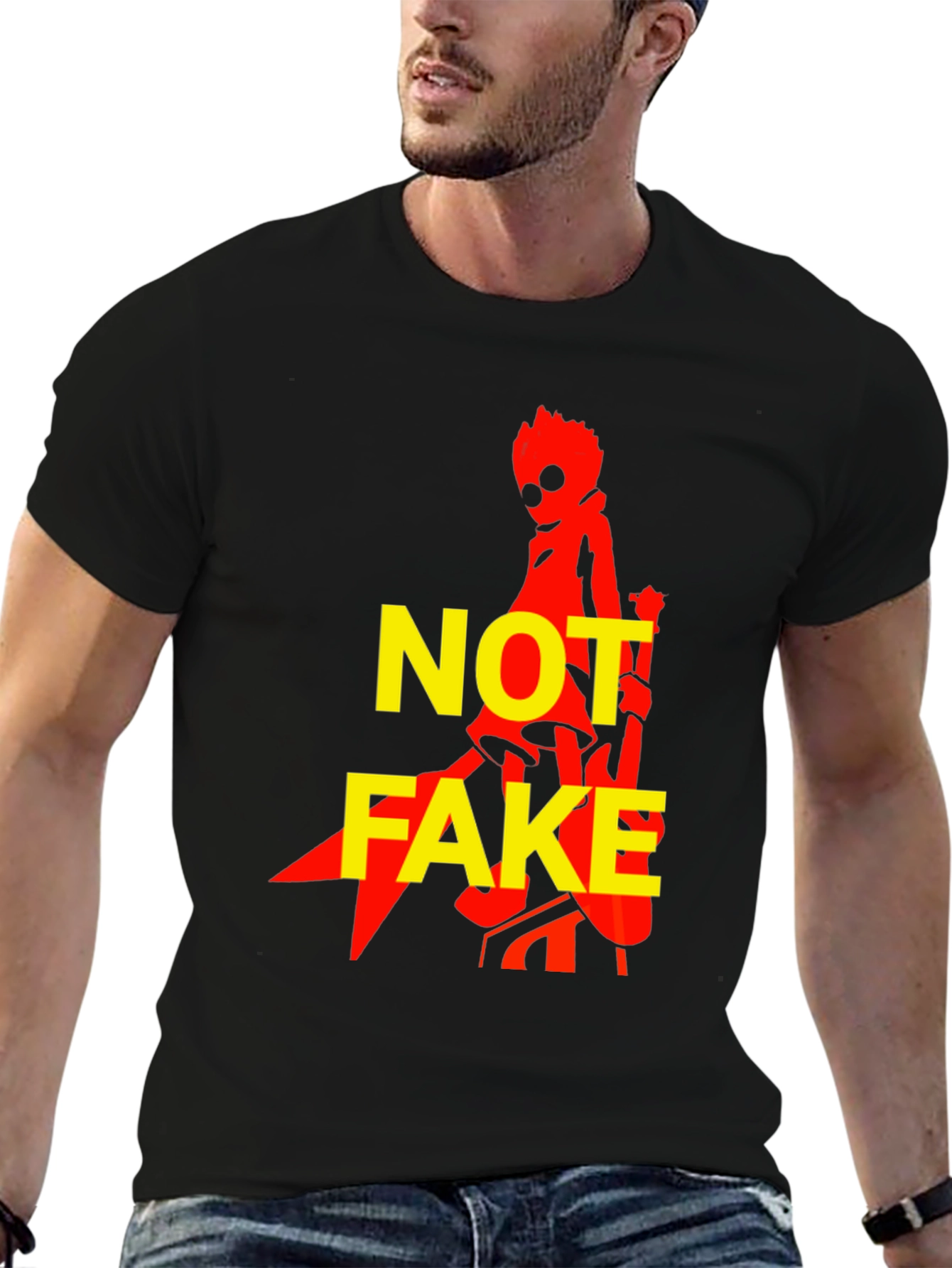 Not Fake T-Shirt - Graphic Print Black Tee