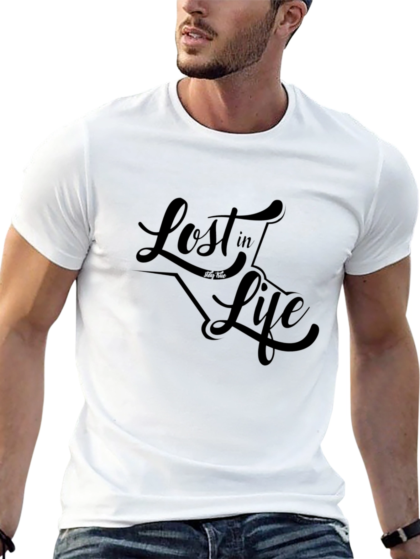 Lost in Life Graphic Tee - Black Cotton T-Shirt