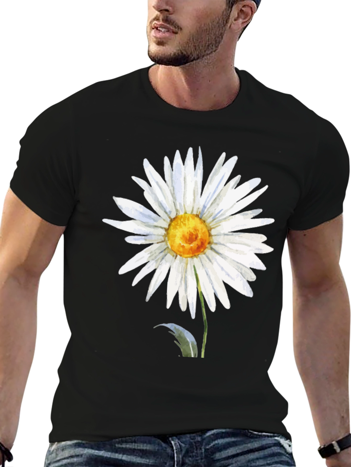 Daisy Flower Graphic Tee - Black Casual T-Shirt