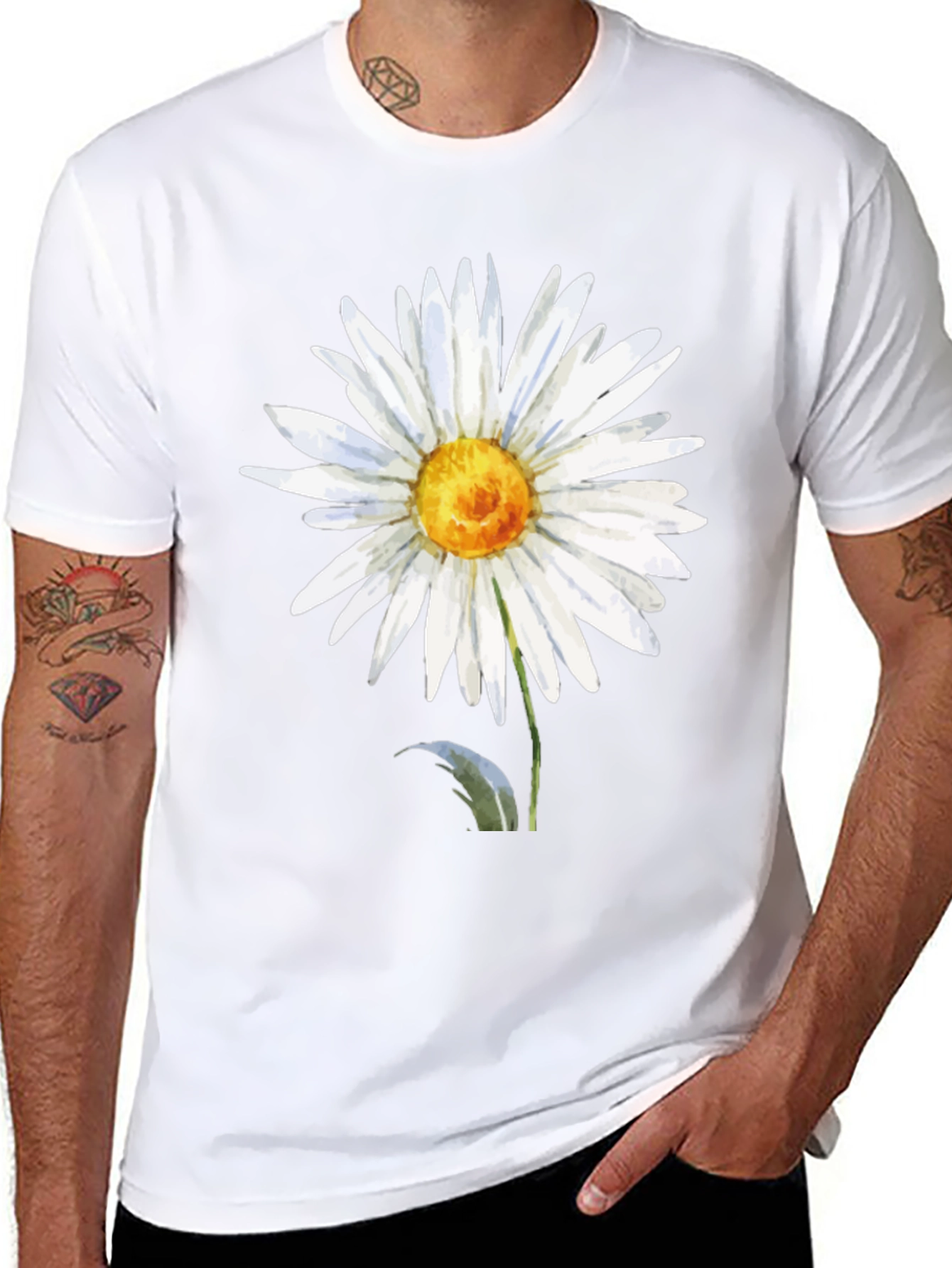 Daisy Flower Graphic Tee - Black Casual T-Shirt