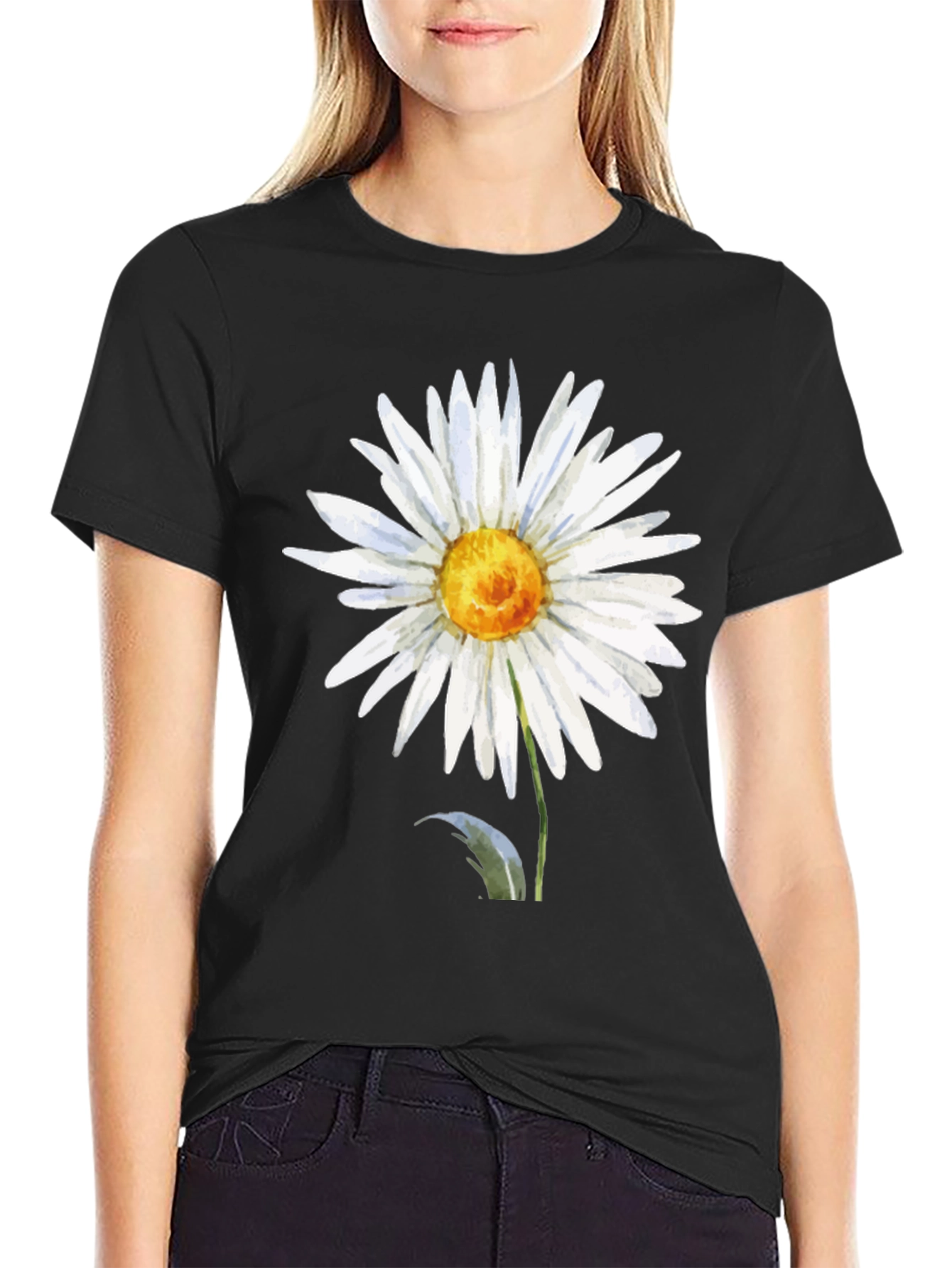 Daisy Flower Graphic Tee - Black Casual T-Shirt
