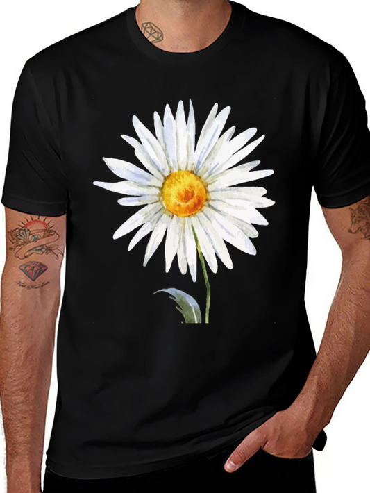 Daisy Flower Graphic Tee - Black Casual T-Shirt