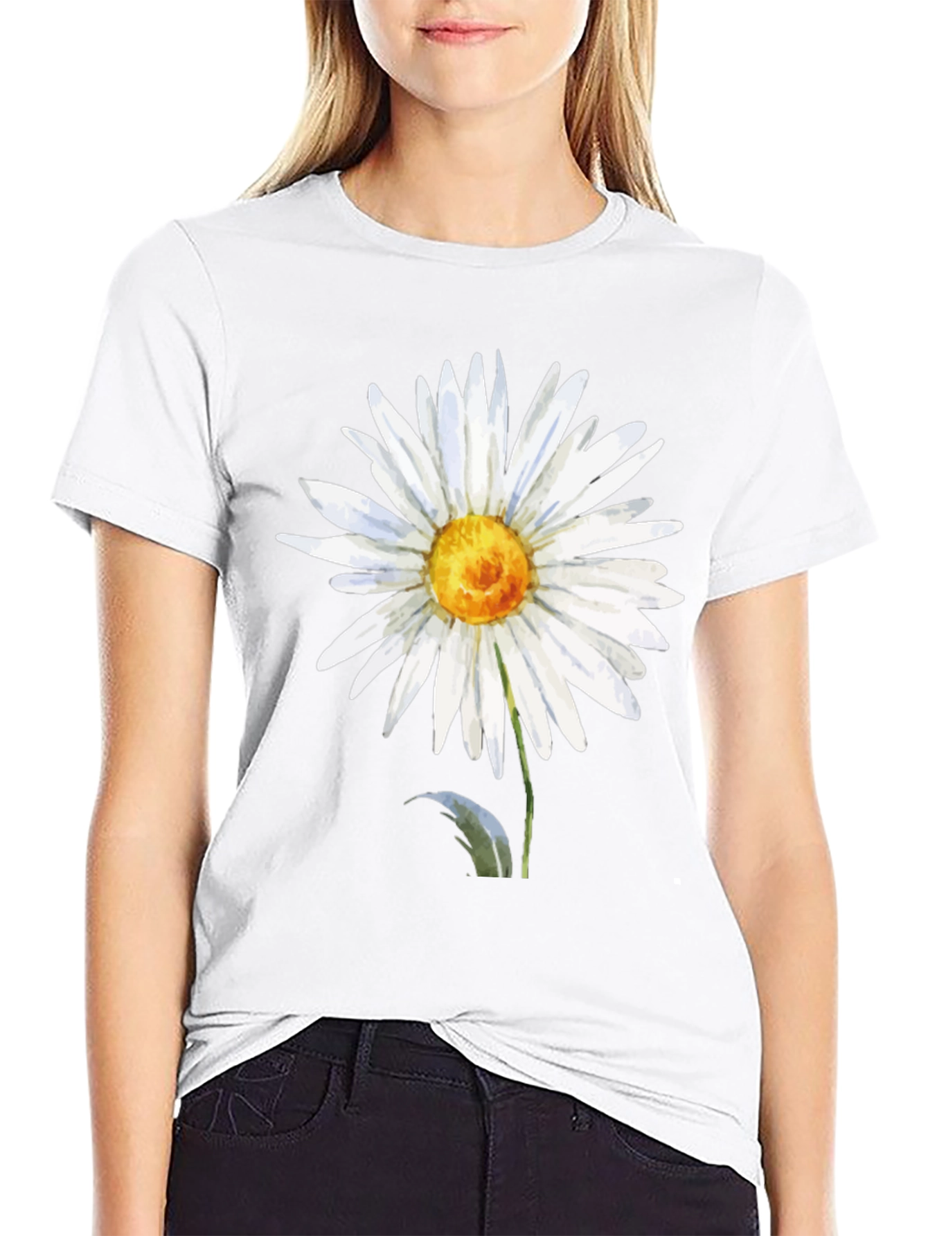 Daisy Flower Graphic Tee - Black Casual T-Shirt