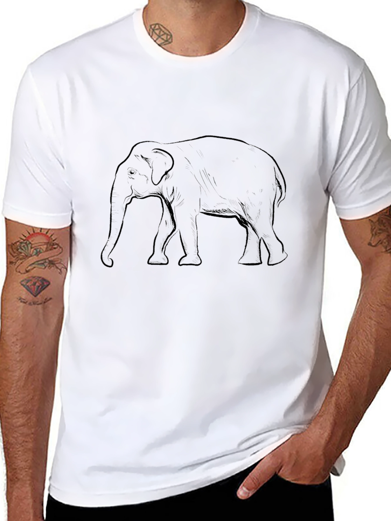 Elephant Graphic Print Black T-Shirt