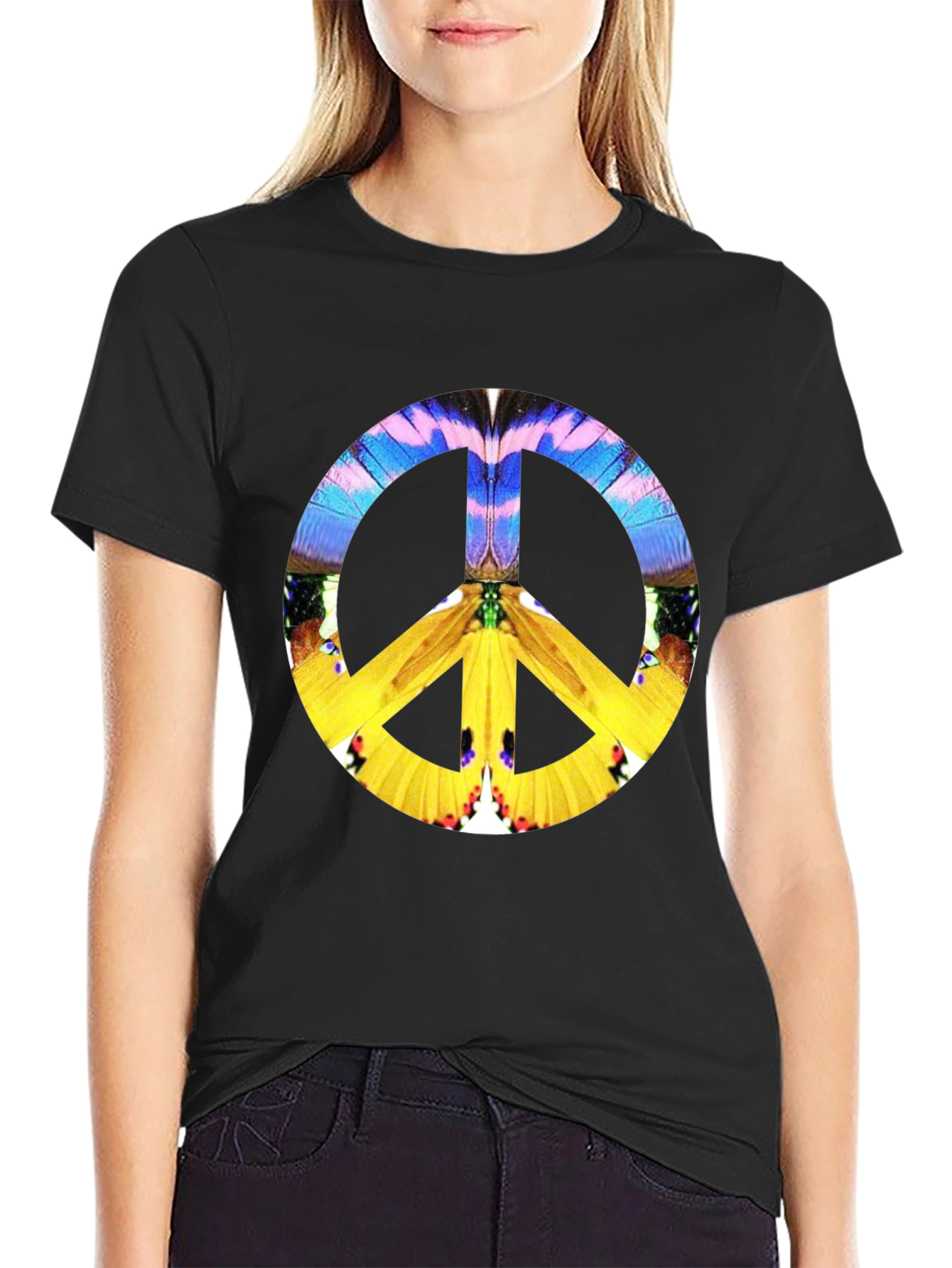 Peace Sign Graphic Black T-Shirt