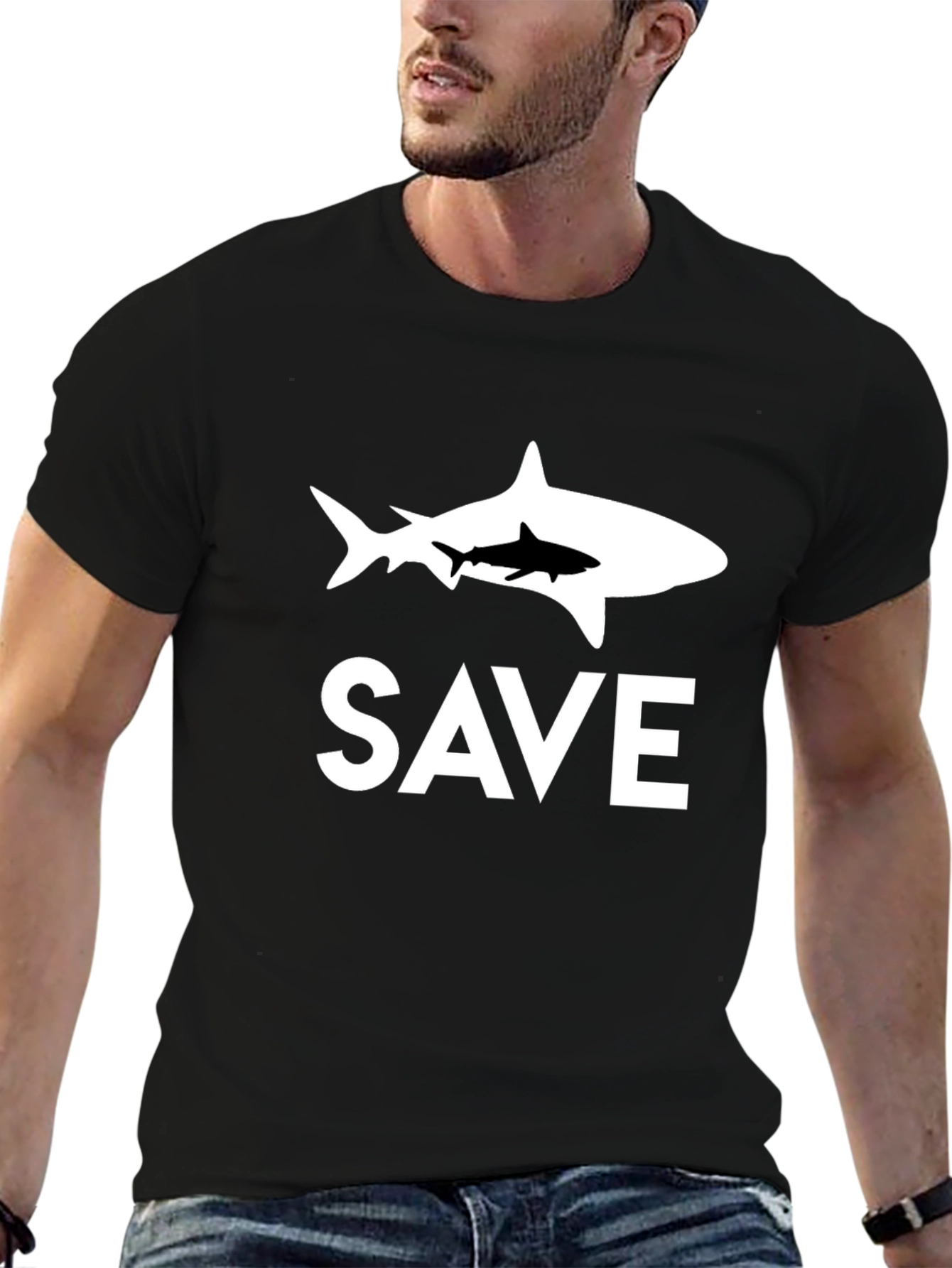 Save Sharks T-Shirt - Black Cotton Tee