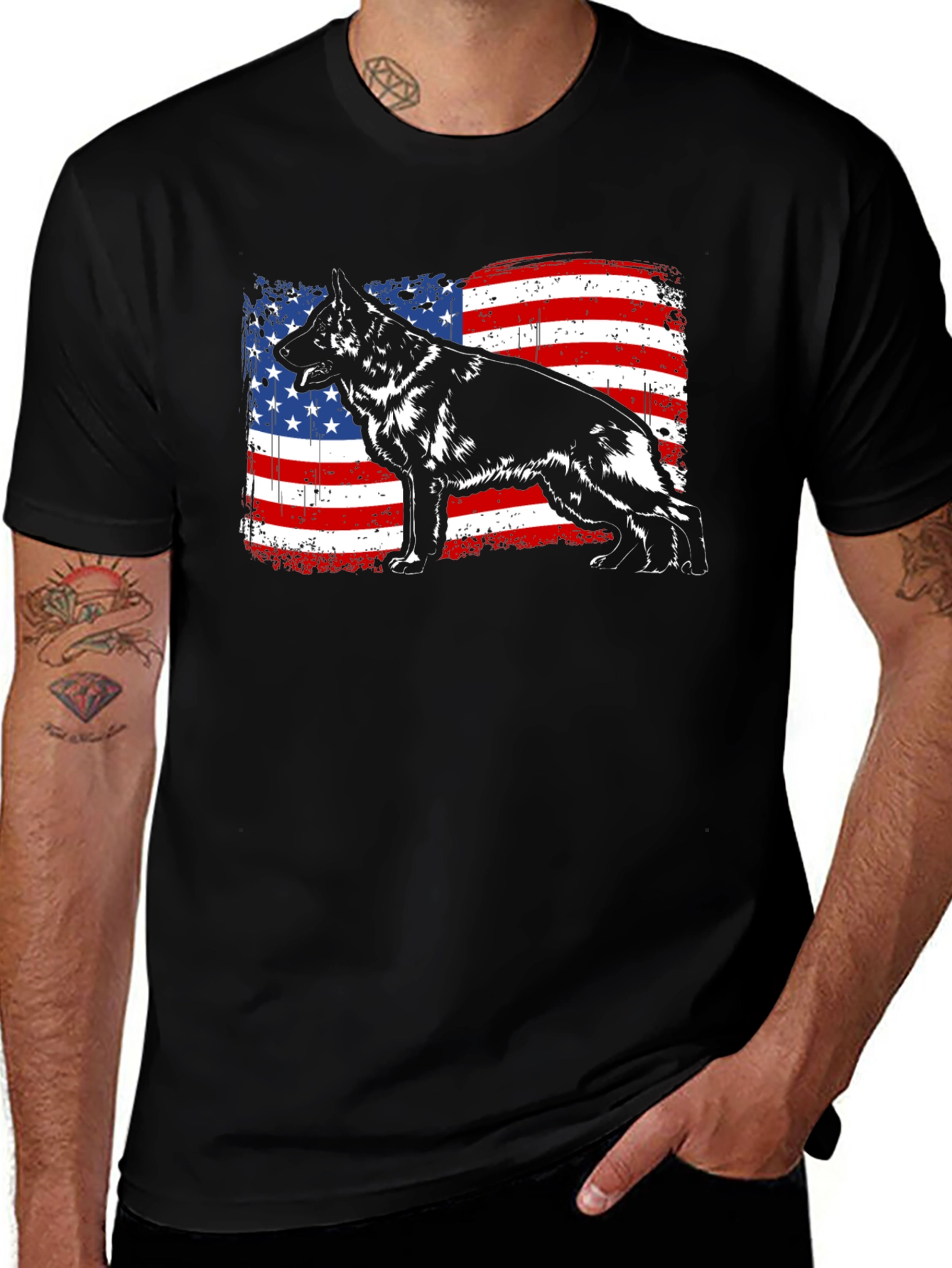 German Shepherd American Flag T-Shirt
