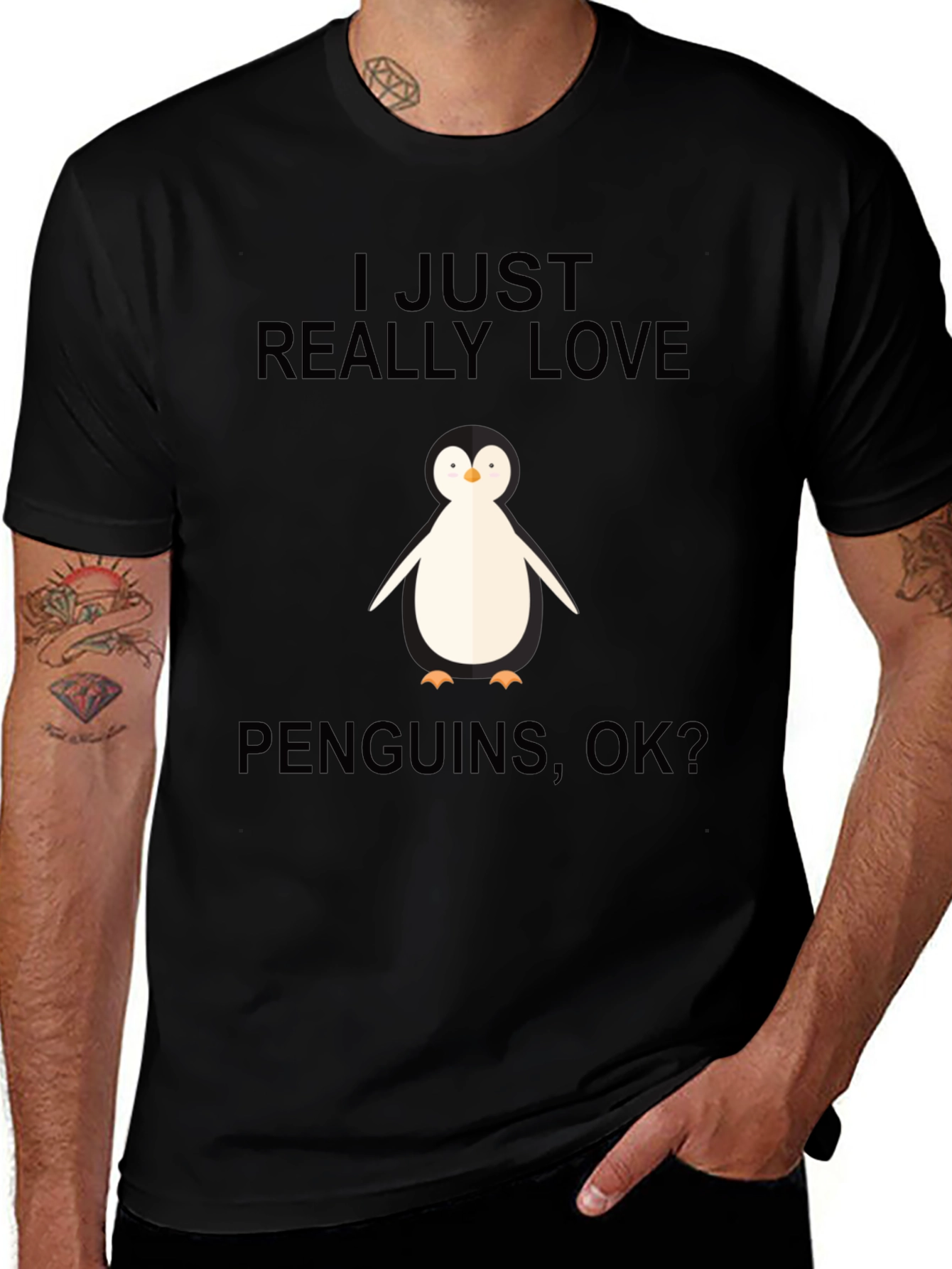 I Love Penguins Black Graphic Tee