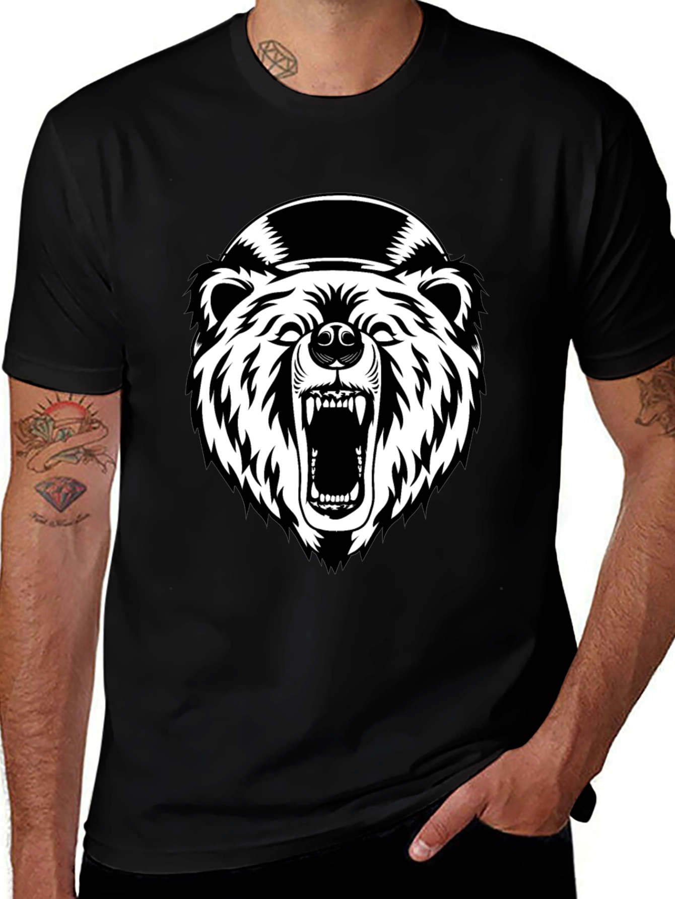 Mens Black Bear Graphic T-Shirt