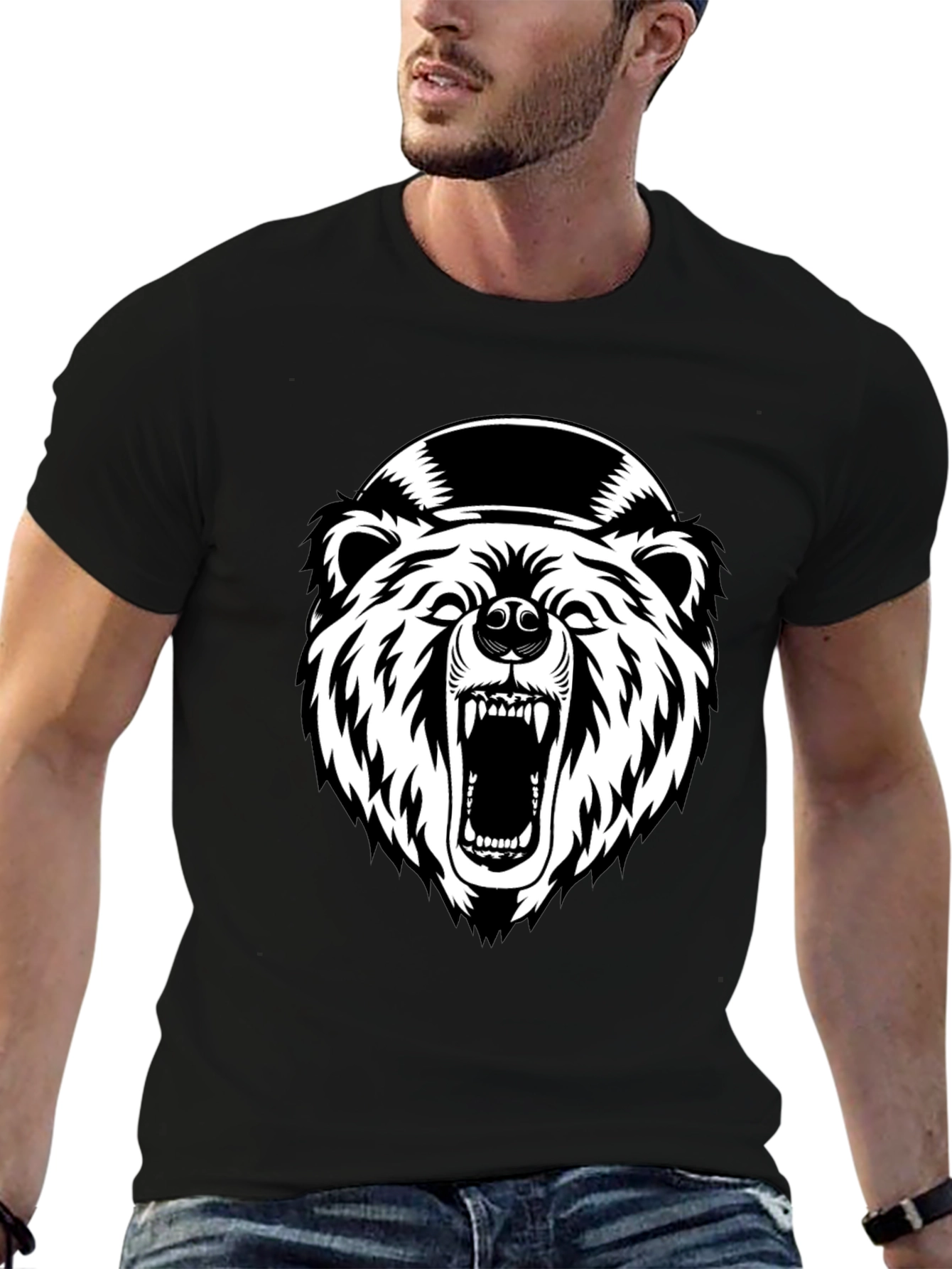 Mens Black Bear Graphic T-Shirt