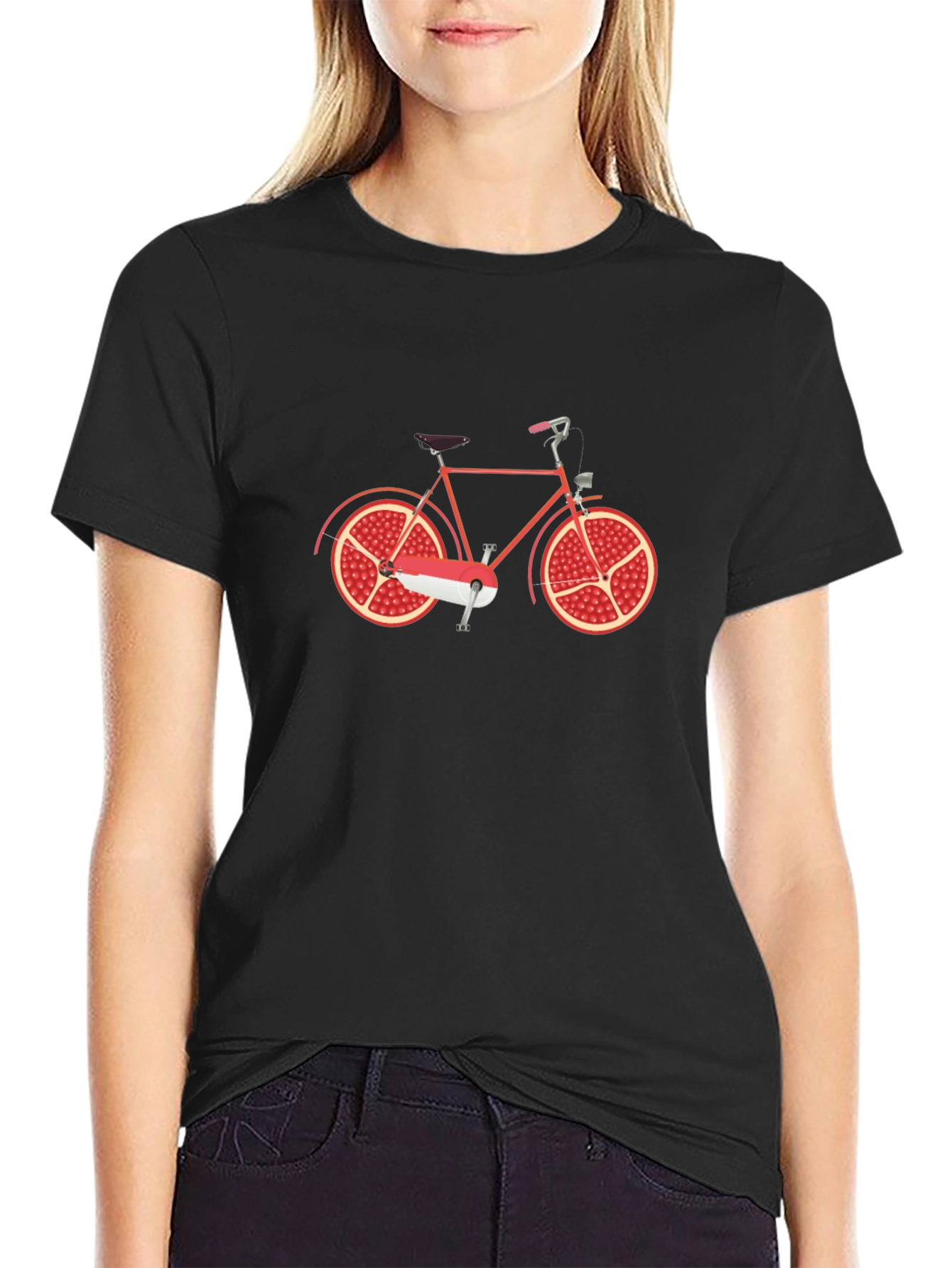 Novelty Pomegranate Bicycle Graphic Tee - Black