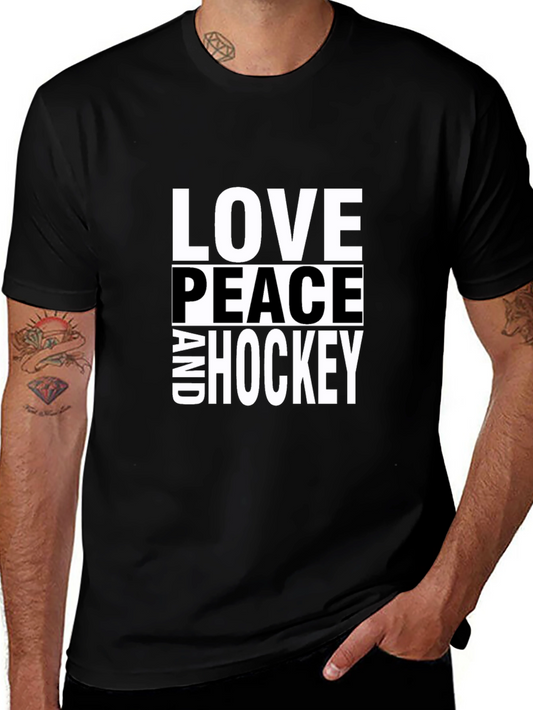 Love Peace and Hockey Black T-Shirt