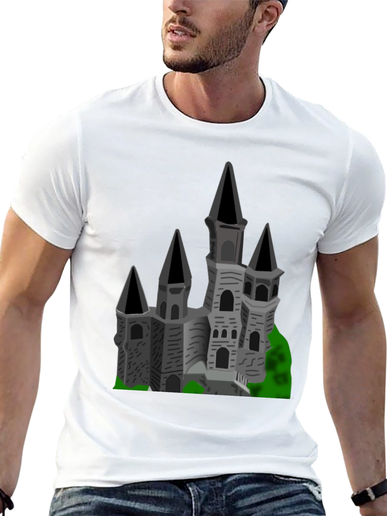 Gothic Castle Graphic Tee - Black Cotton T-Shirt
