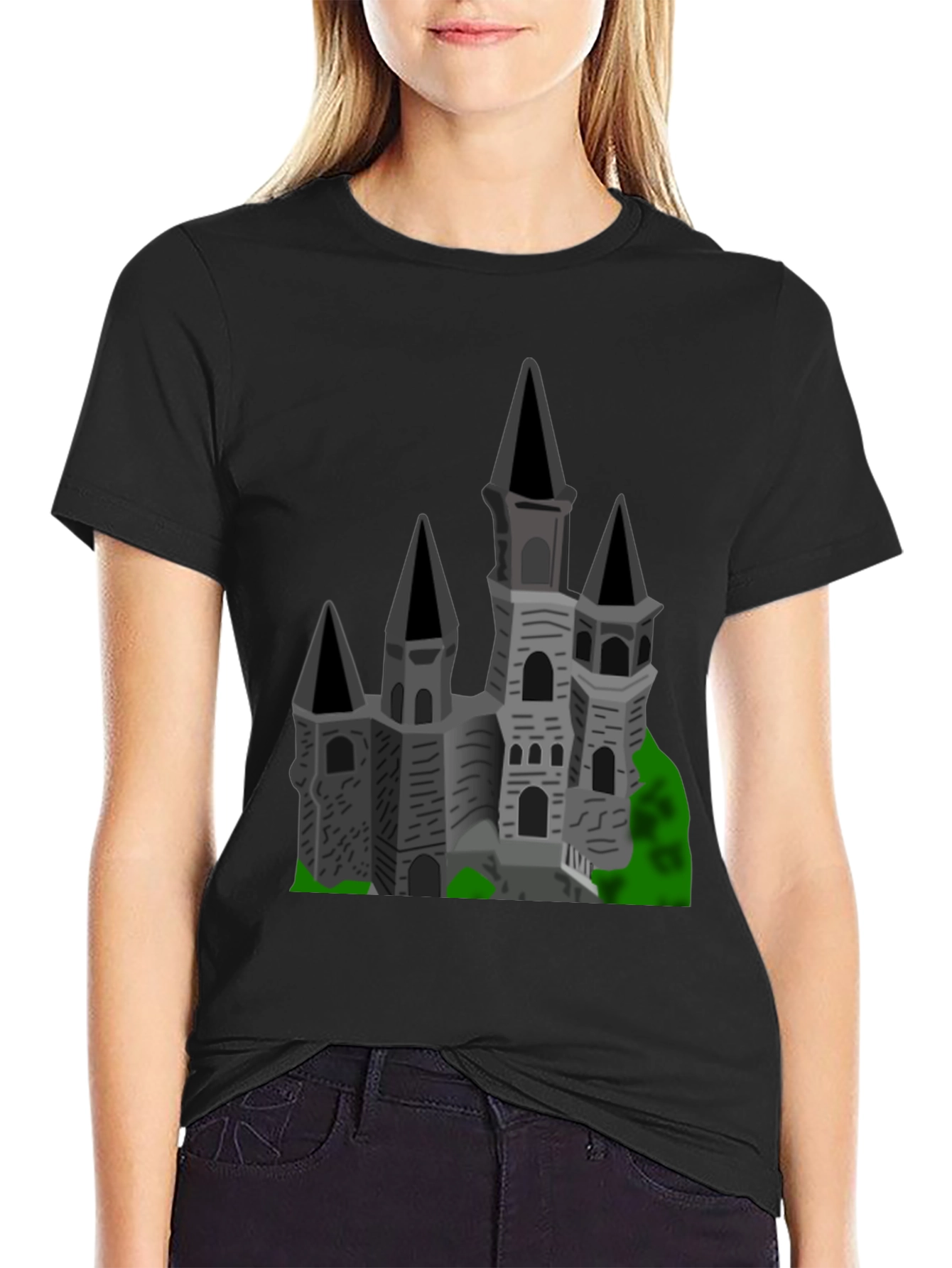 Gothic Castle Graphic Tee - Black Cotton T-Shirt